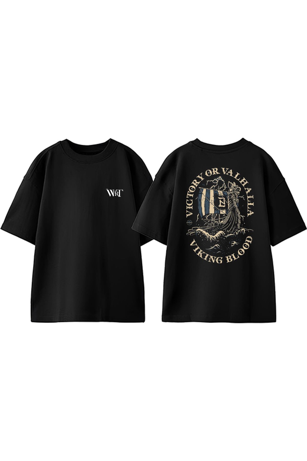 THEWERT Viking Blood Tasarım Sırt Baskılı Pamuk Siyah Oversize T-shirt