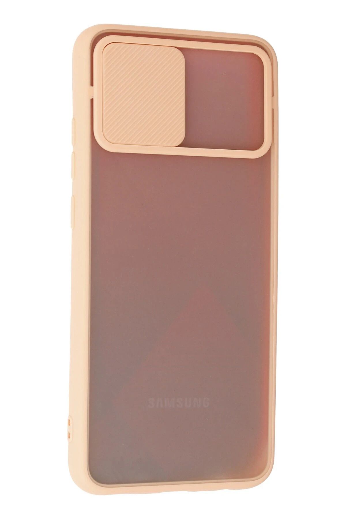 NewFace Samsung Galaxy A02S Kılıf Palm Buzlu Kamera Sürgülü Silikon - Pembe FLKRY