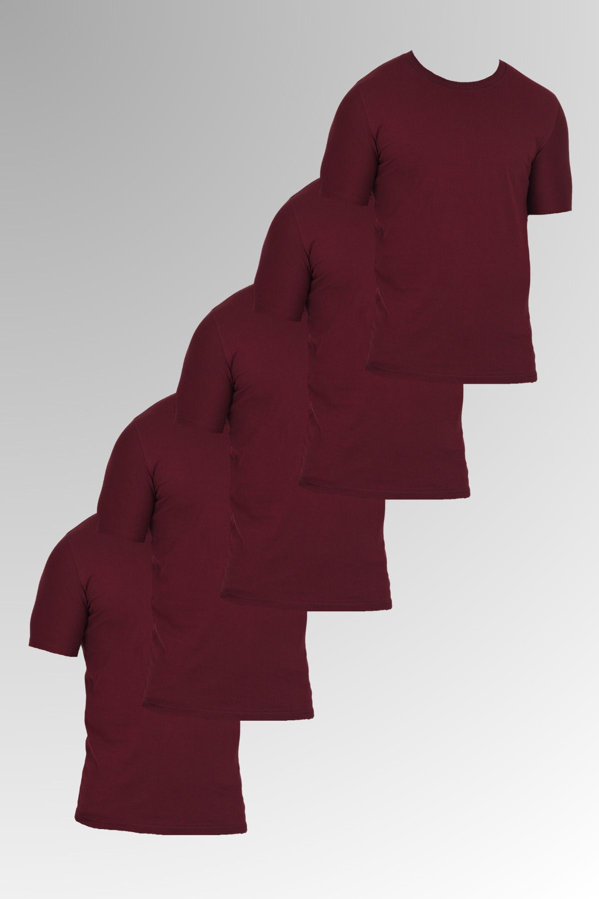 DAMGA JEANS Erkek Pamuklu Bisiklet Yaka Kısa Kollu Dar Yazlık 5 Li Basic Bordo Tişört Paketi