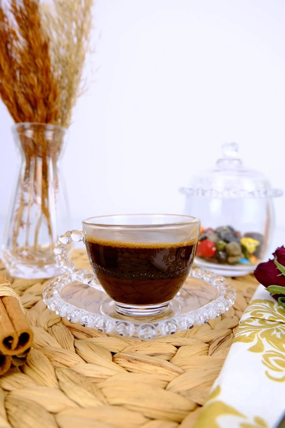 Home Kalp Boncuklu Cam 2 Parça Tek Kişilik Kahve Fincan Seti 90 ml