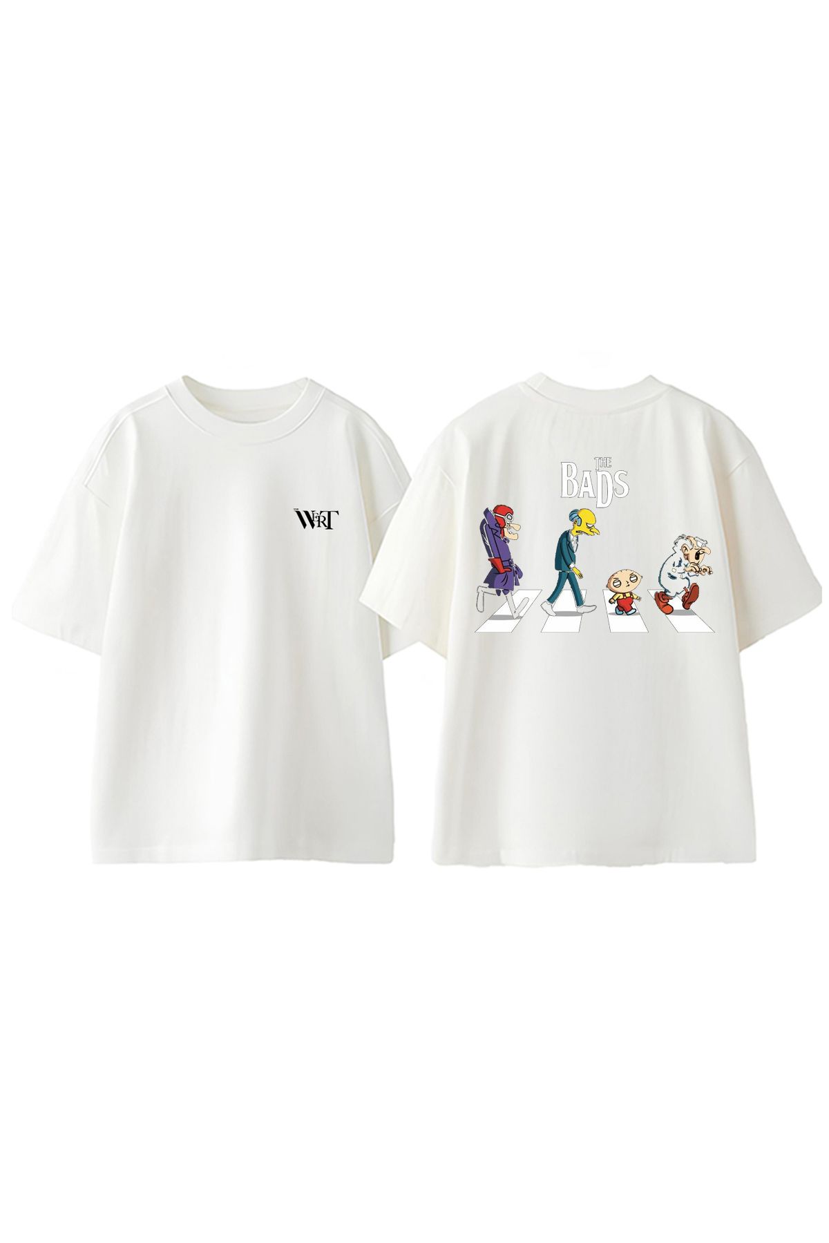 THEWERT The Bads Tasarım Sırt Baskılı Pamuk Beyaz Oversize T-shirt