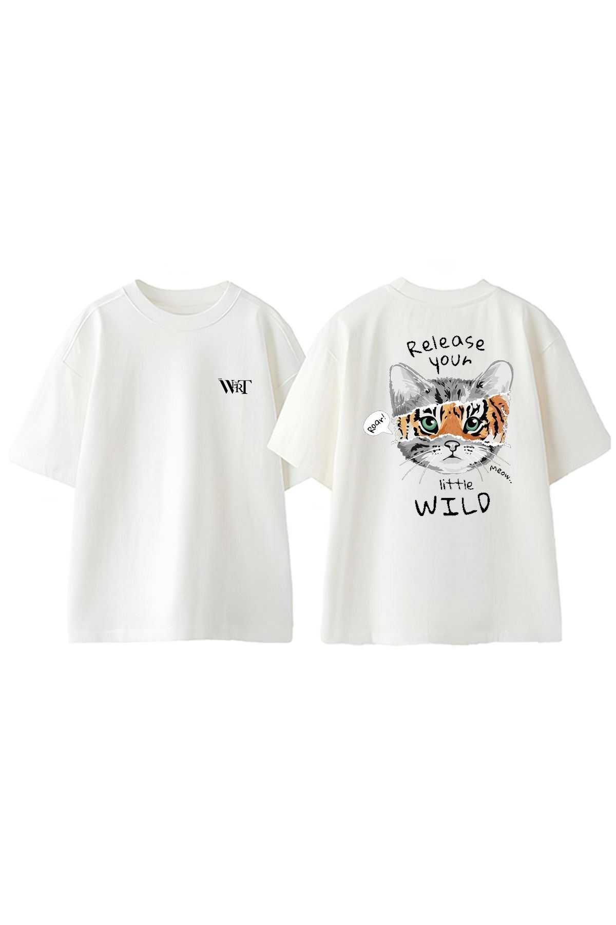 THEWERT Release Your Little Wild Tasarım Sırt Baskılı Pamuk Beyaz Oversize T-shirt