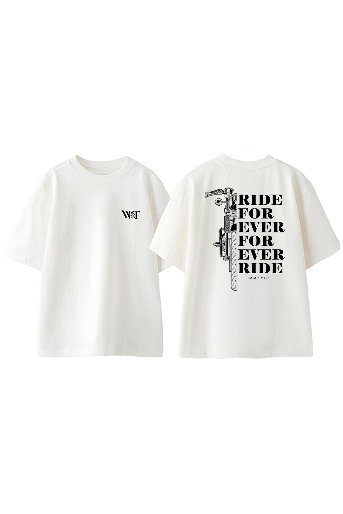 THEWERT Rıde For Ever For Ever Rıde Tasarım Sırt Baskılı Pamuk Beyaz Oversize T-shirt