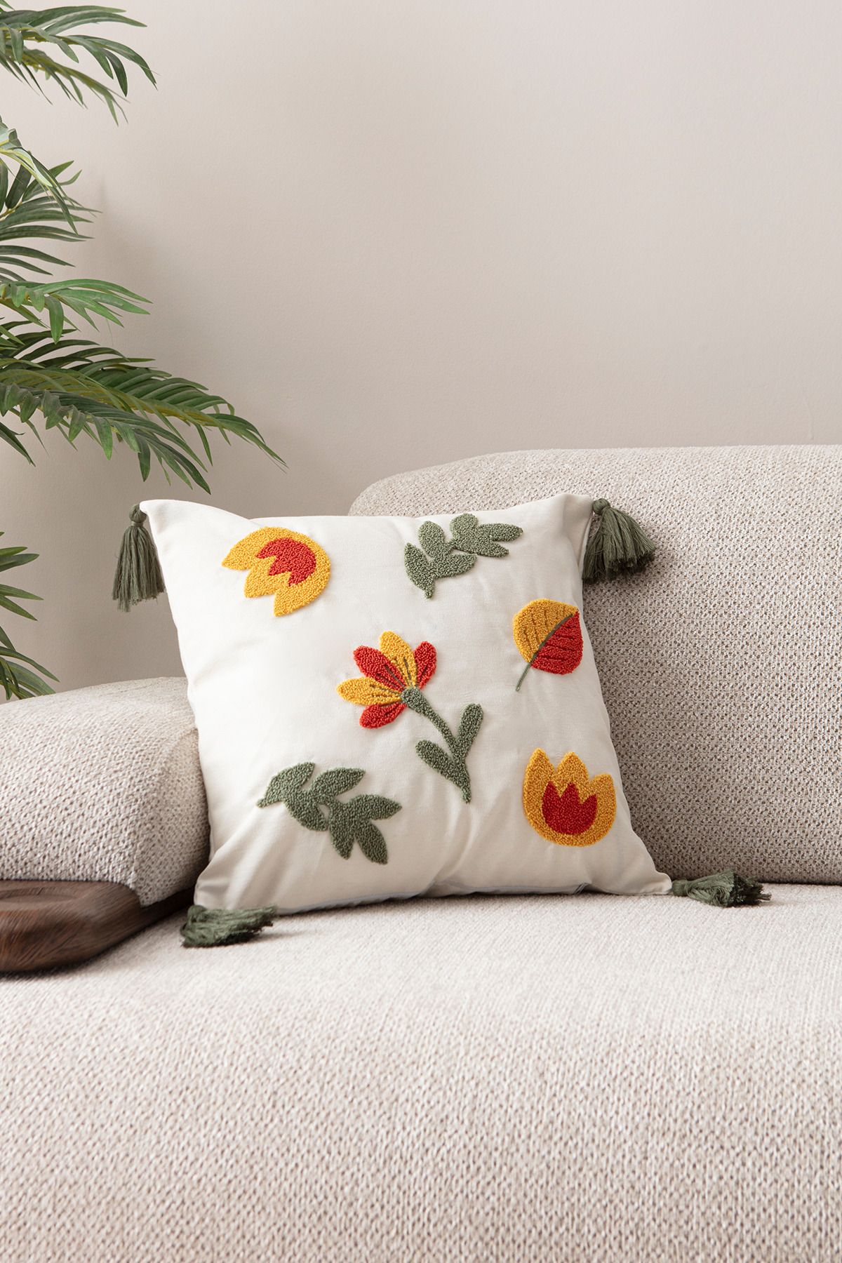 SWITA Comfort Serisi Punch İşlemeli Keten Kırlent Kılıfı 43x43 cm