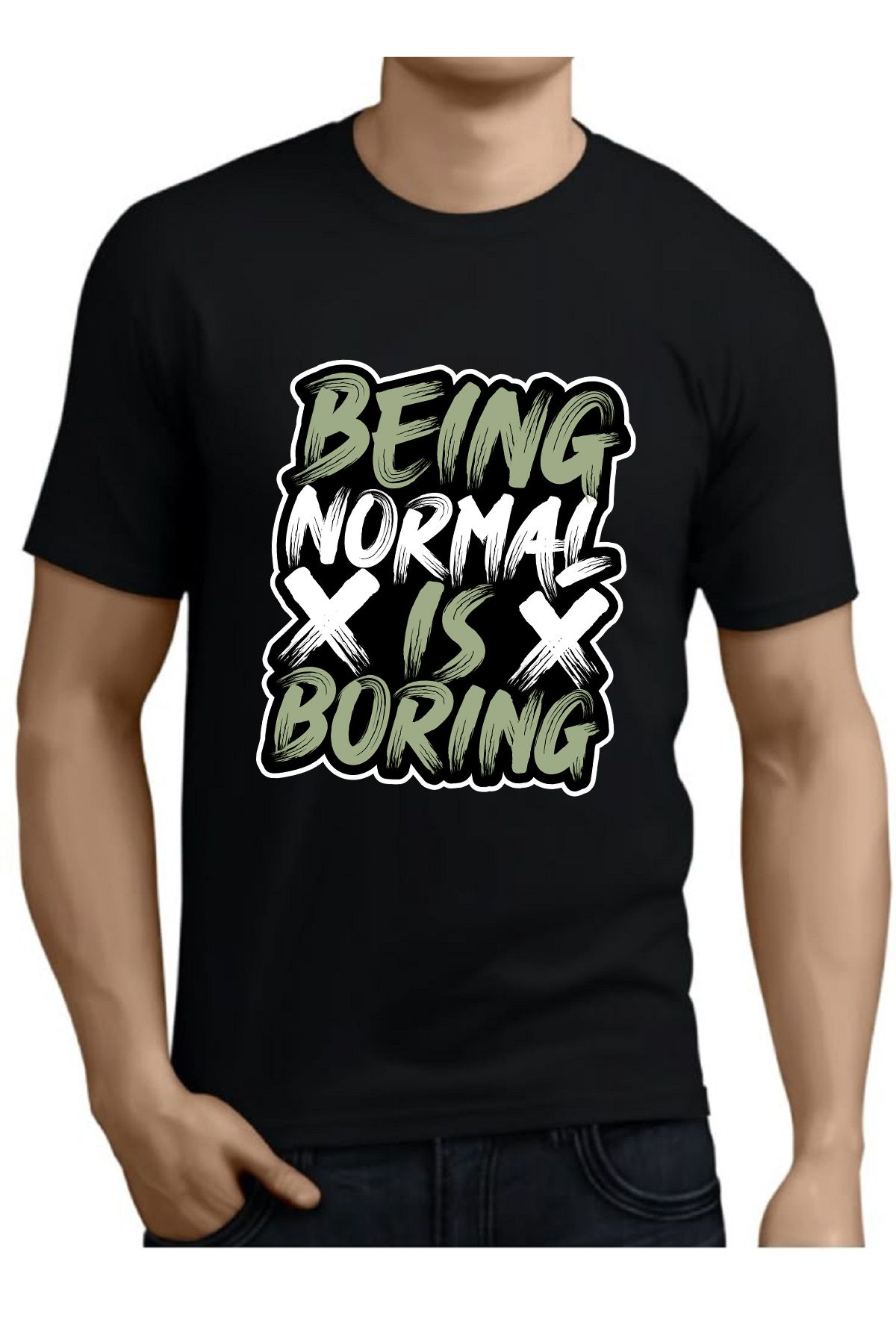 makiteks Baskılı Normal is Boring Erkek Unisex Oversize Bisiklet Yaka Baskılı T-shirt Siyah Tişört