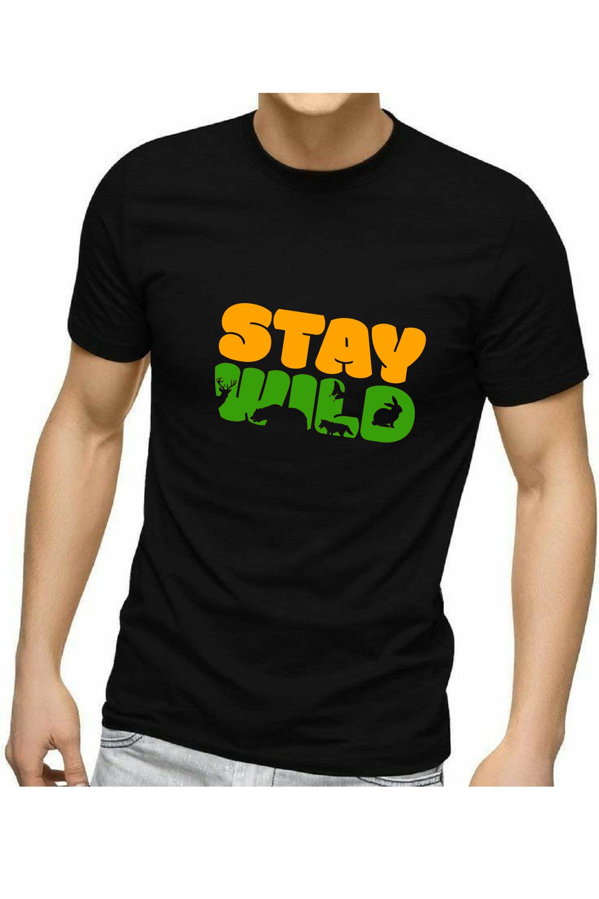 makiteks Baskılı Erkek Unisex Oversize Bisiklet Yaka Baskılı T-shirt Siyah Tişört Just Enjoy