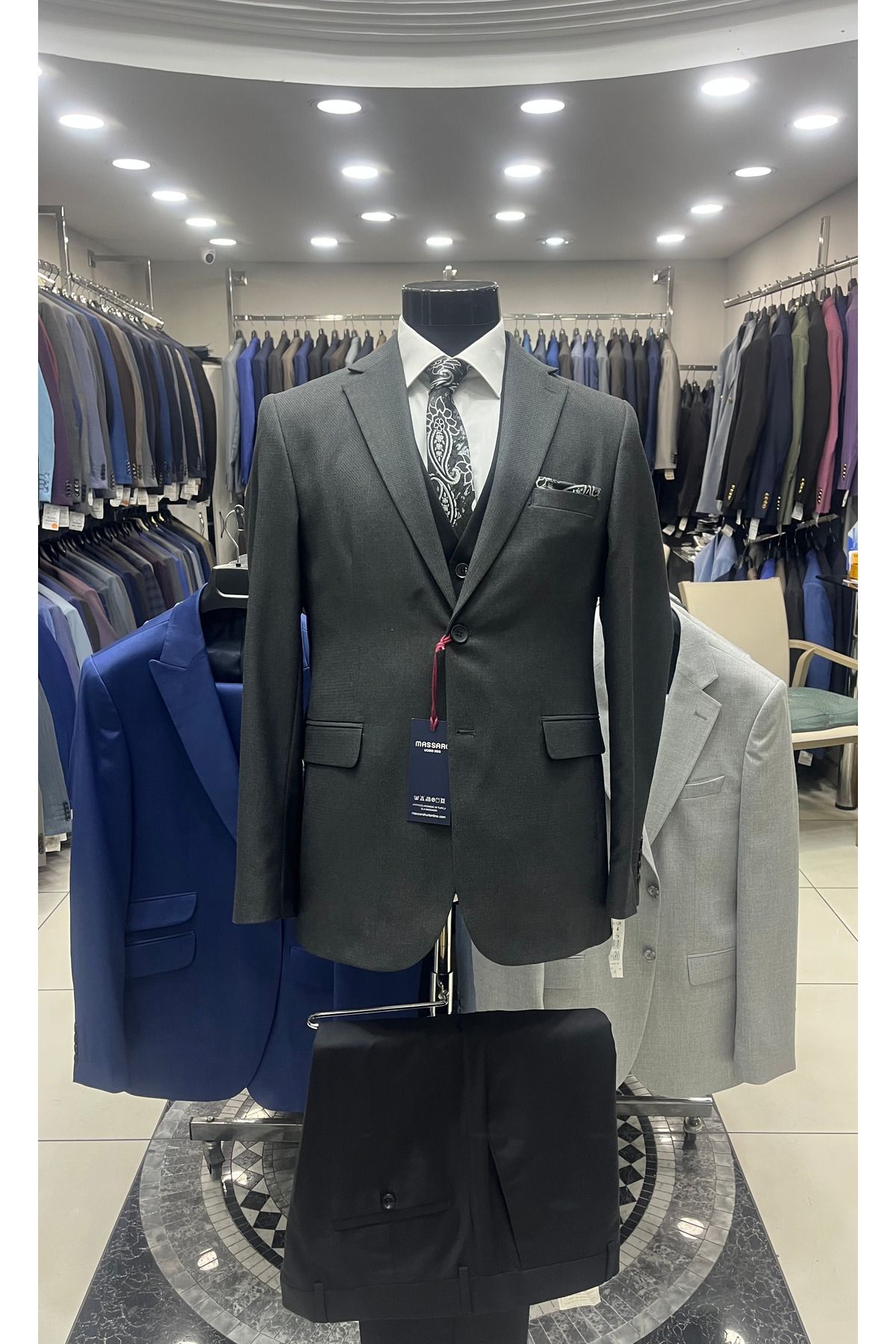 MASSARO KOMBİNLI SLIMFIT YELEKLI TAKIM ( CEKET DUZ VEYA KARELI. PANT YELEK DÜZ)