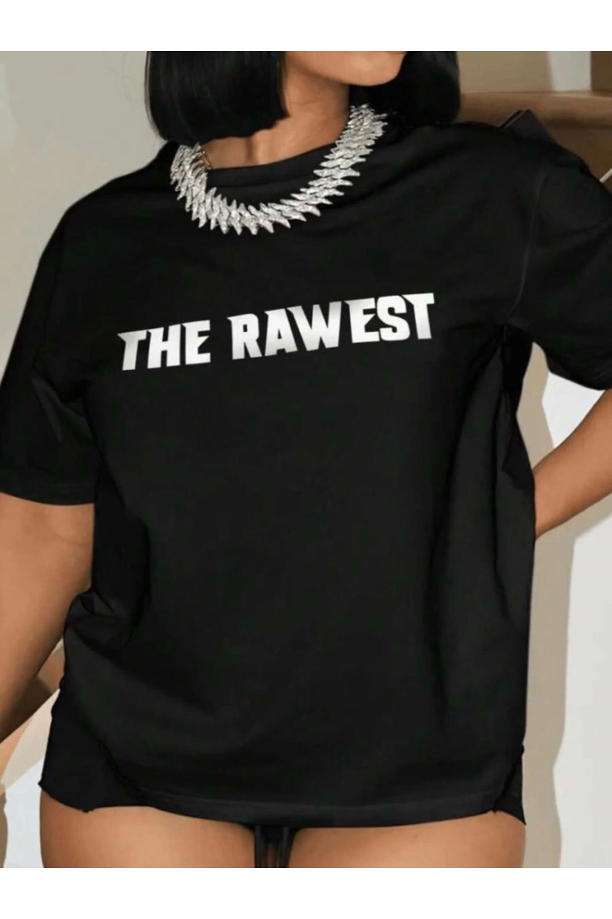 royq Baskılı Oversize T-shirt - Siyah