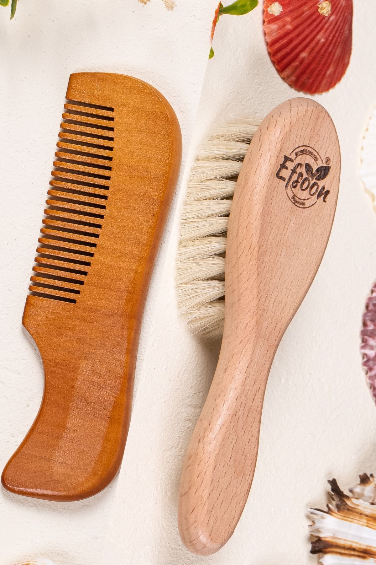 Efsoon Organics Bebek Saç Fırçası Ve Tarak Seti Yeni Doğanlar Küçük Çocuklar Doğal Keçi Kılı Fırça