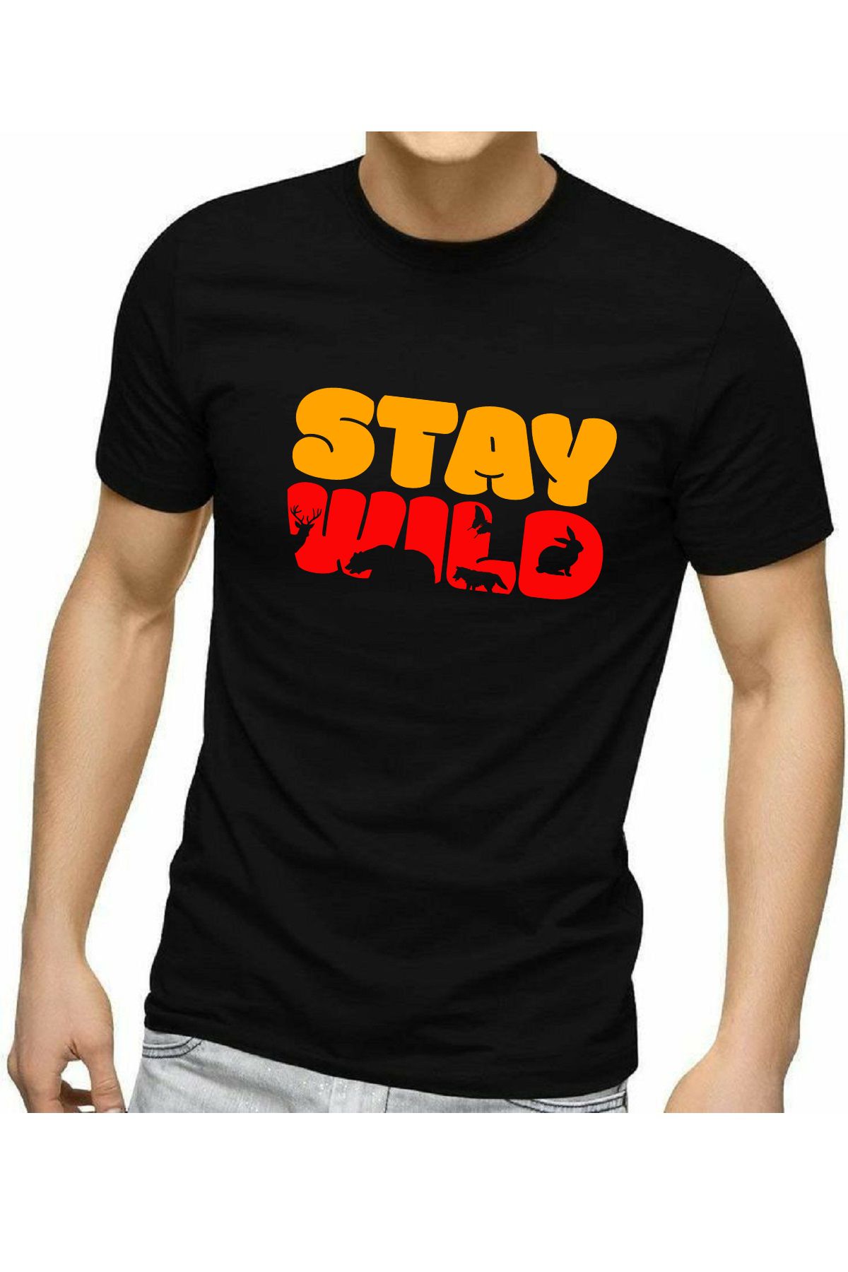 makiteks Baskılı Erkek Unisex Oversize Bisiklet Yaka Baskılı T-shirt Siyah Tişört Just Enjoy