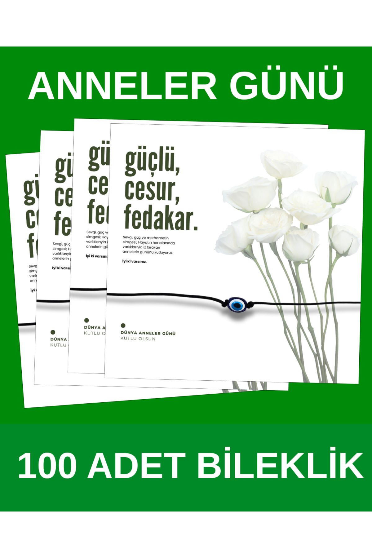 Taş Sanatı Doğaltaş Anneler Günü Nazar Boncuklu Hediye Kartlı Şans Bilekliği - ( 100 Adet )