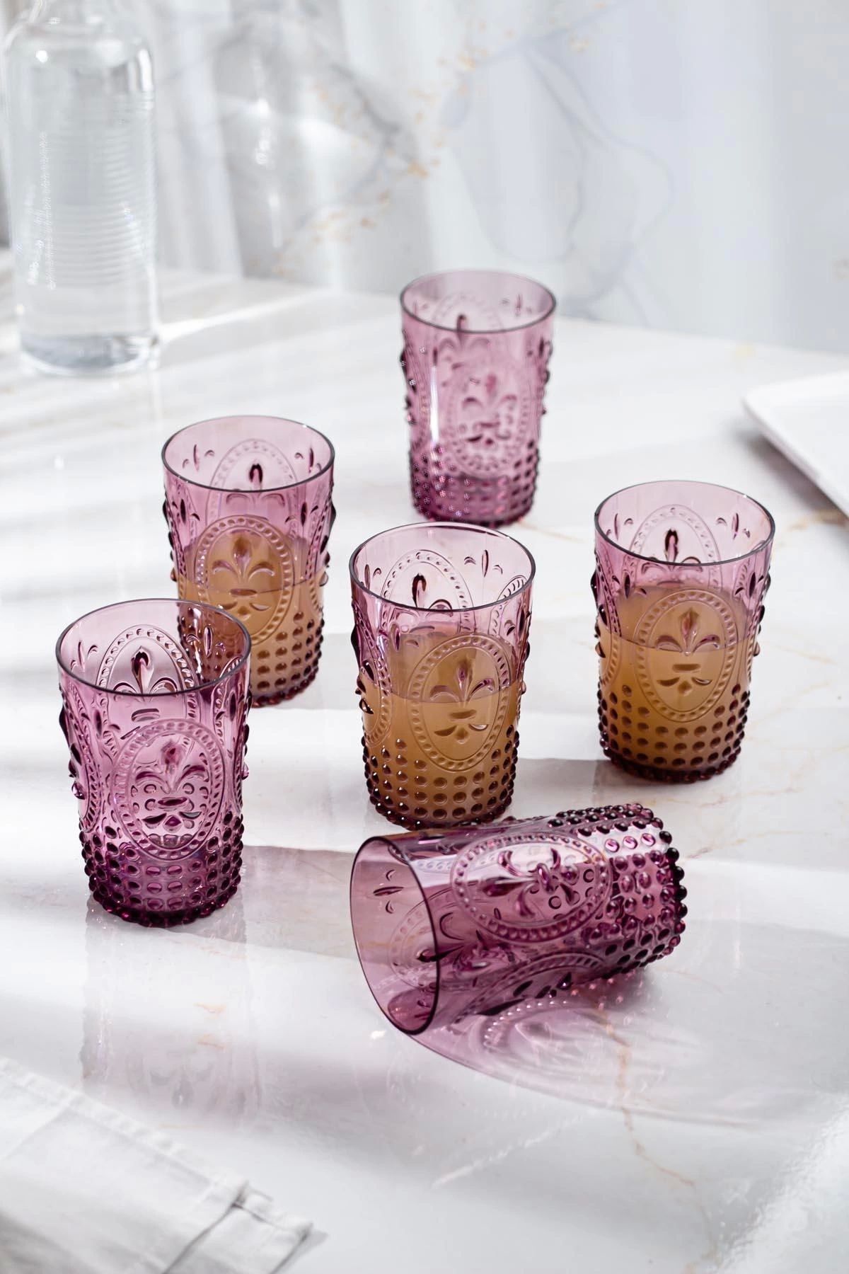 FTT SHOPPING MARKET Akrilik Mürdüm 6'lı Kısa Bardak & Su Meşrubat Kahve Yanı Bardağı 400 ml ( Cam Değildir )
