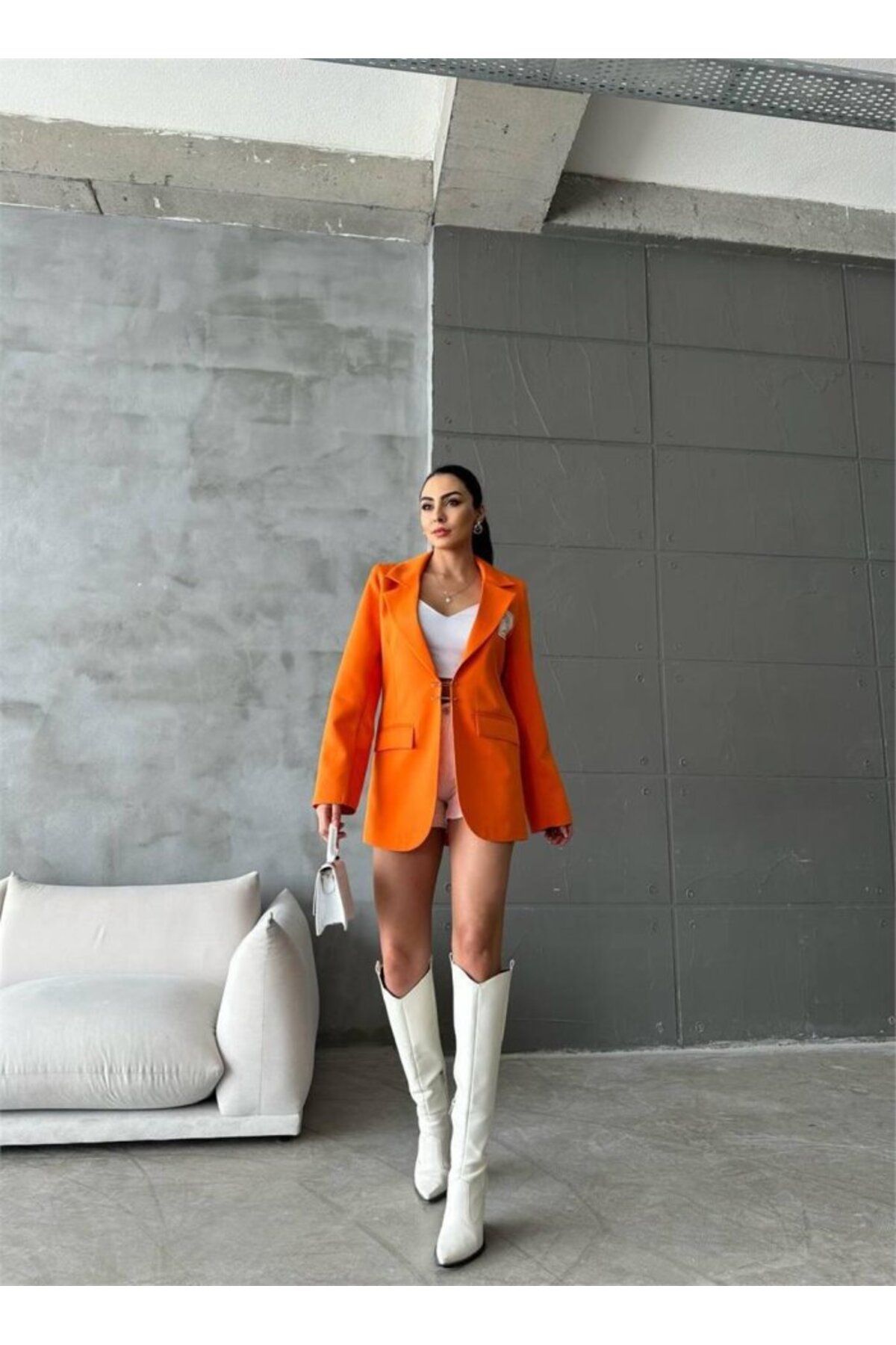 royq ELLO ETİKETLİ ÇENGELLİ İĞNE DETAYLI CEKET - Orange