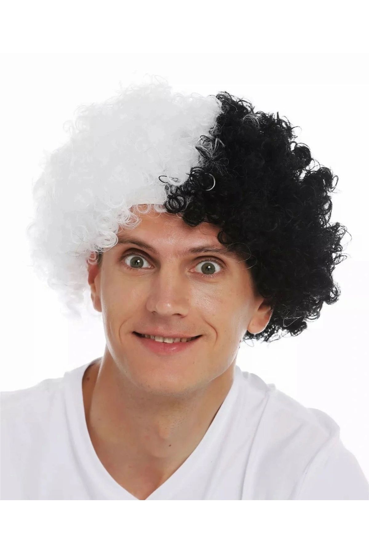 STOREMAX Siyah Beyaz Kıvırcık Afro Bonus Peruk Taraftar Bonus Saç (5047)