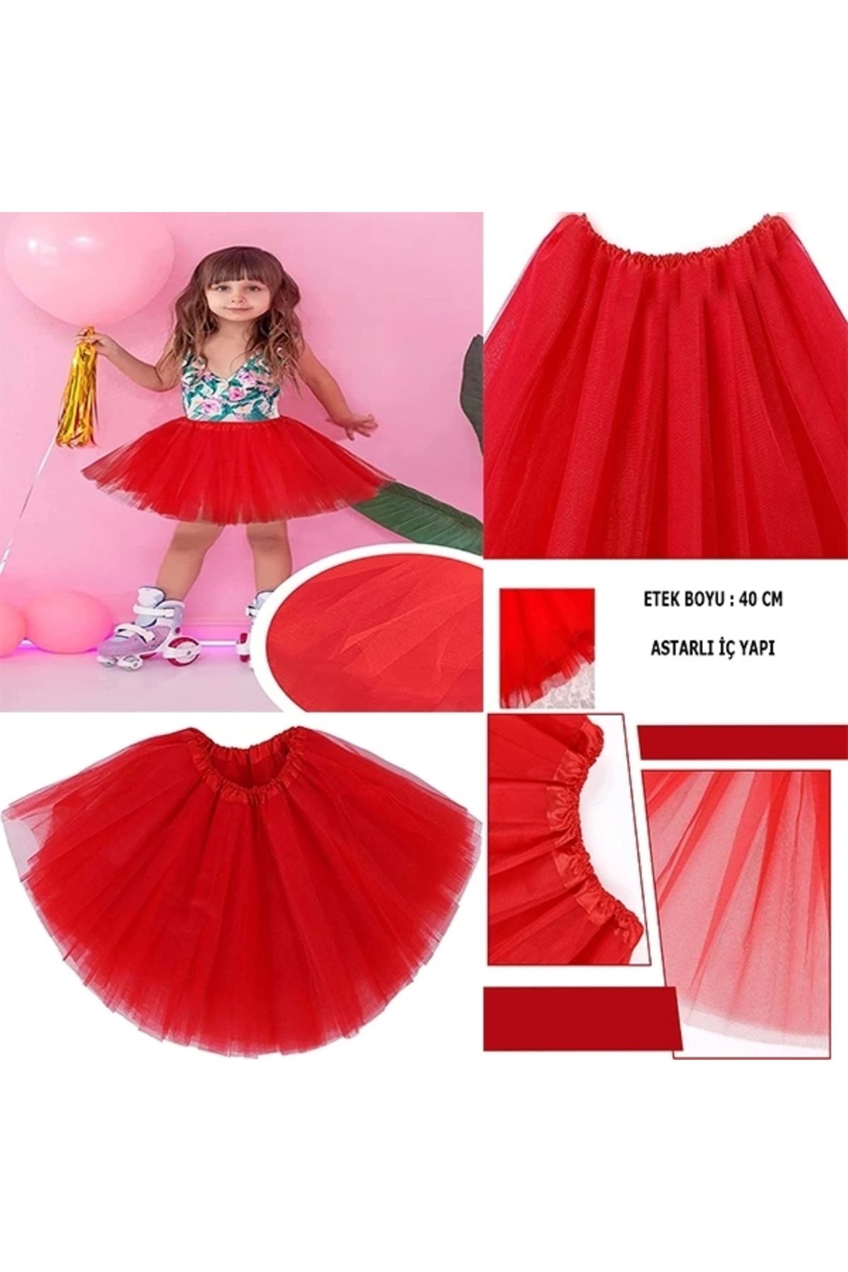STOREMAX Kırmızı Renk Tütü Etek Bale Eteği Gösteri Eteği Çocuk Bebek Boy (5047)
