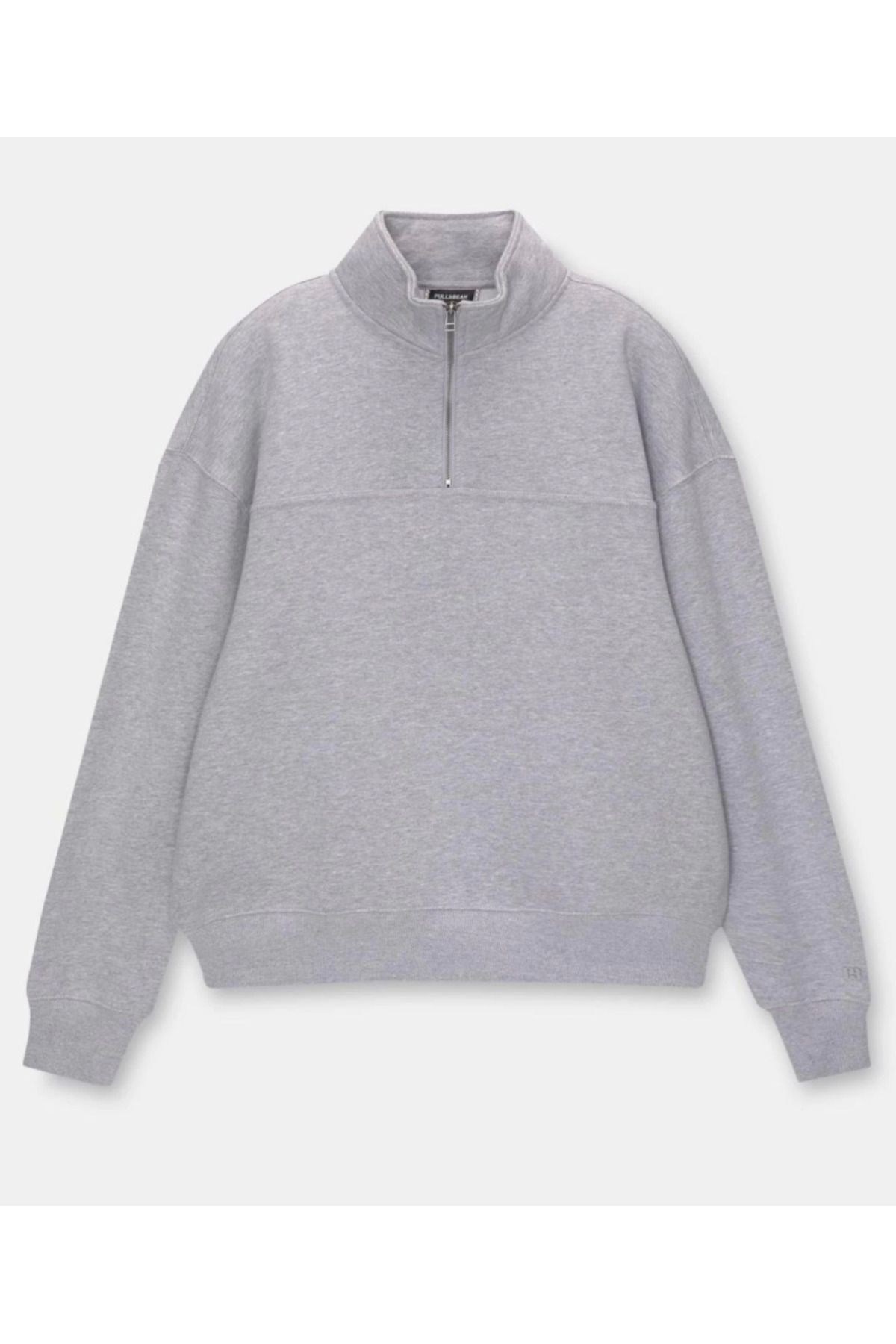 royq Oversize Yarım Farmuarlı Yakalı Basic SweatShirt - Gri