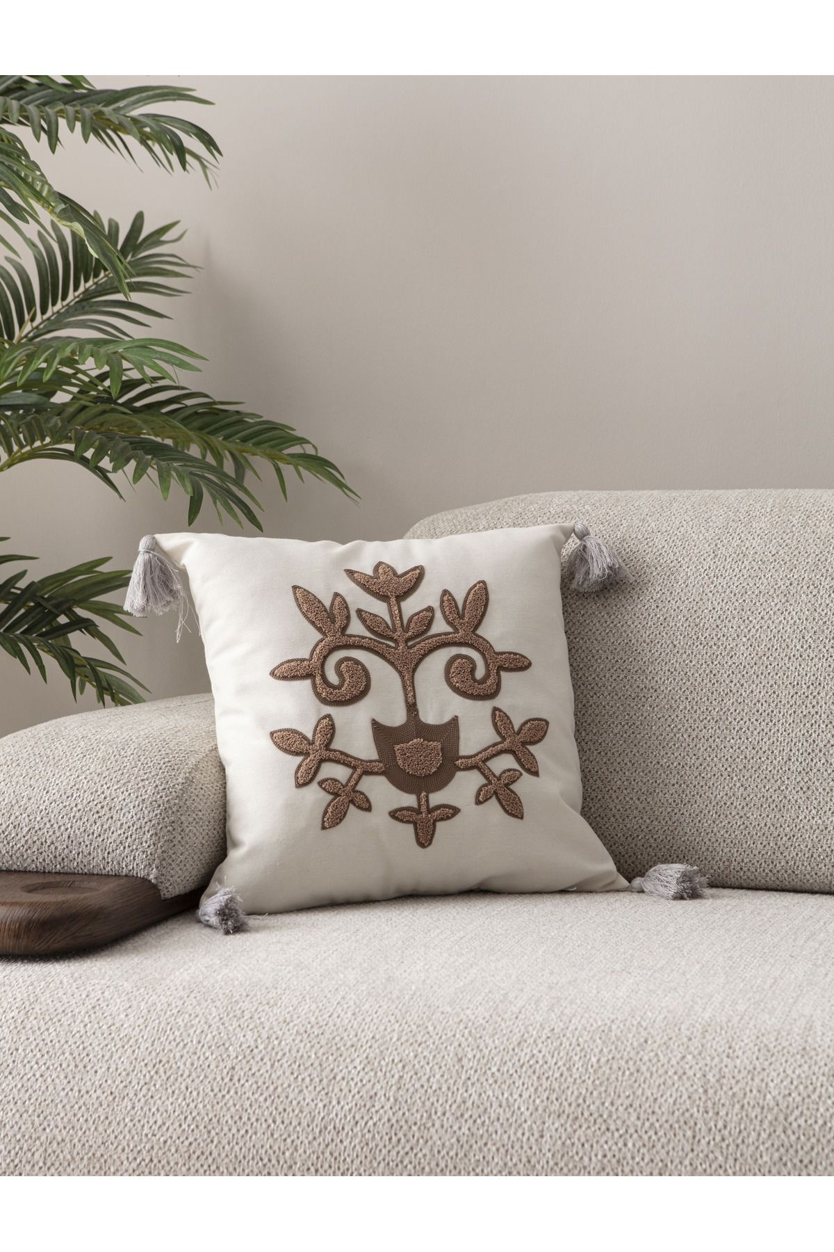 SWITA Comfort Serisi Punch İşlemeli Keten Kırlent Kılıfı 43x43 cm