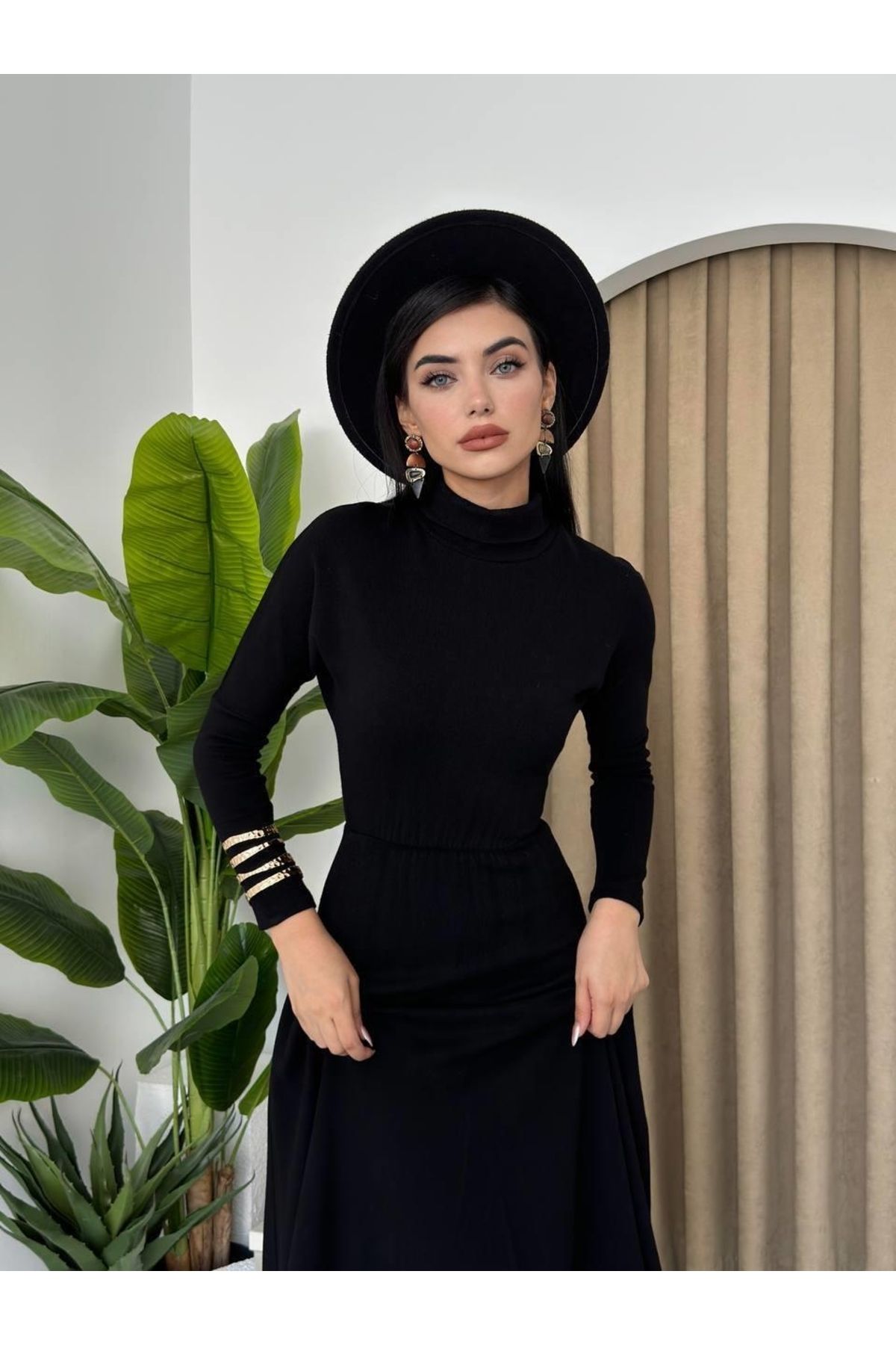 royq Dina Boğazlı Midi Elbise