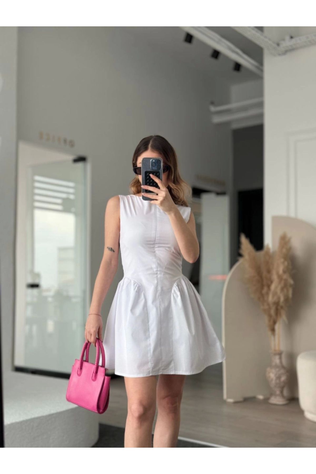 royq Fermuar Detaylı Mini Elbise - Beyaz