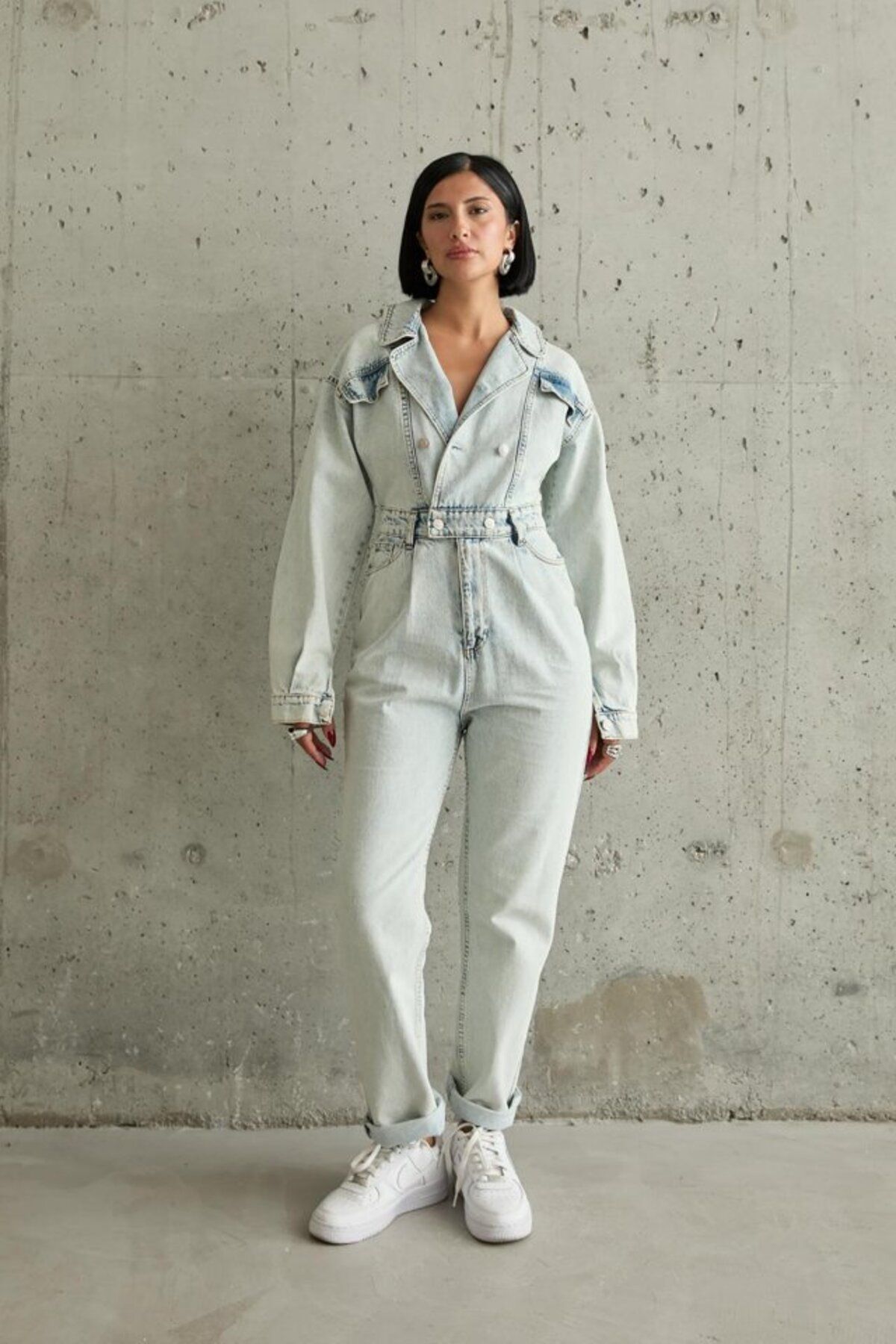 royq Kar Yıkama Blue Denim Tulum