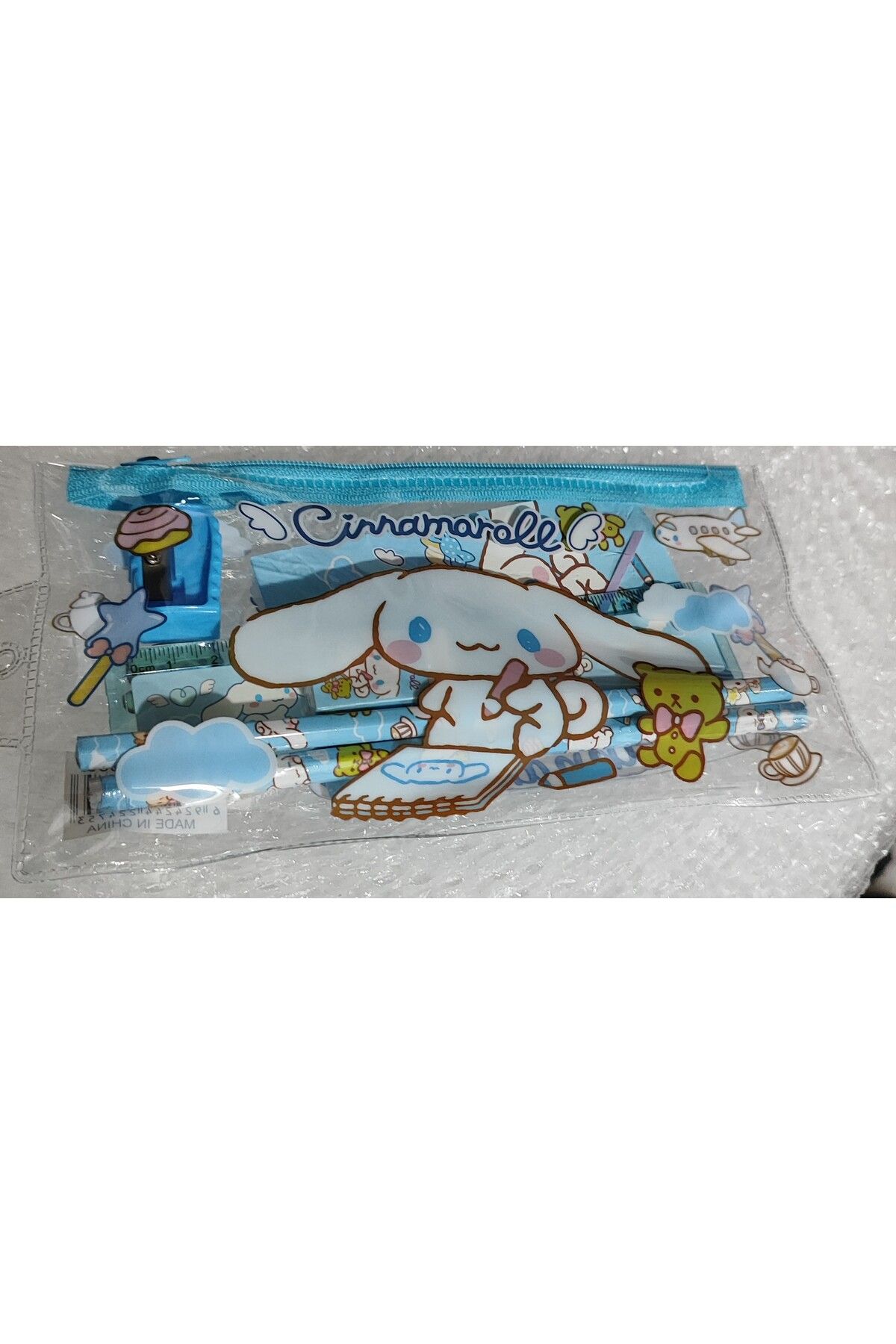 ada çanta kırtasiye Cinnamaroll figürlü Şeffaf kalem çantalı kurşun kalem silgi cetvel kalemtraş seti