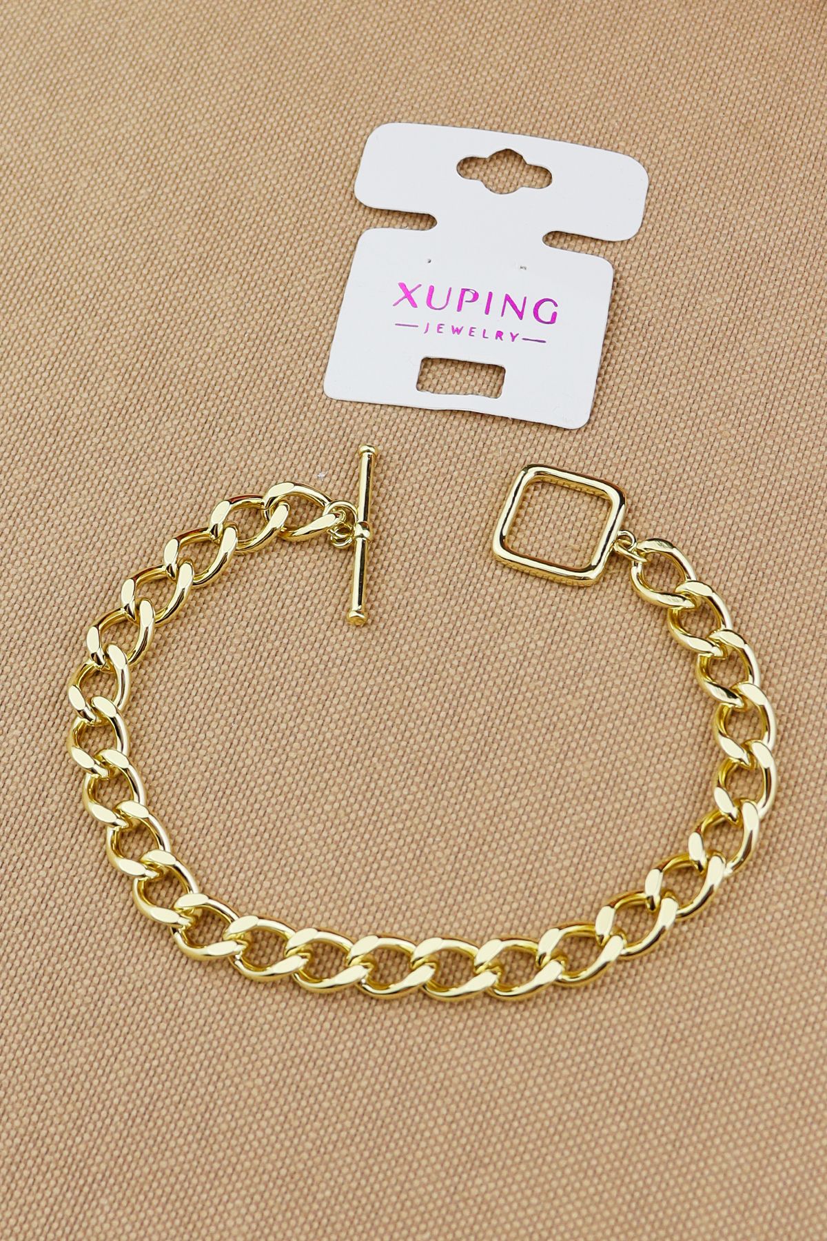 Keyifli Hayaller Xuping Vip Bileklik - Xuping Kare Kilit Model Sade Zincir Zarif Şık Gold Kararmaz Bileklik 19cm