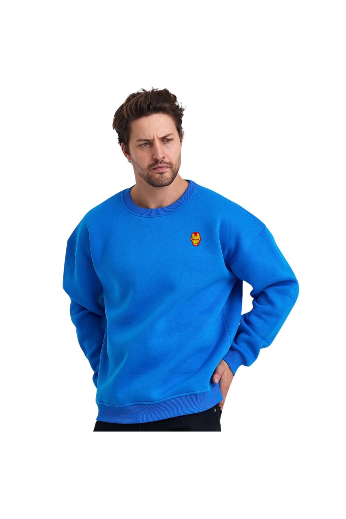 ChapellaSocks Iron Man Desen Nakışlı Unisex Sweatshirt- %100 Pamuk ve Rahat!
