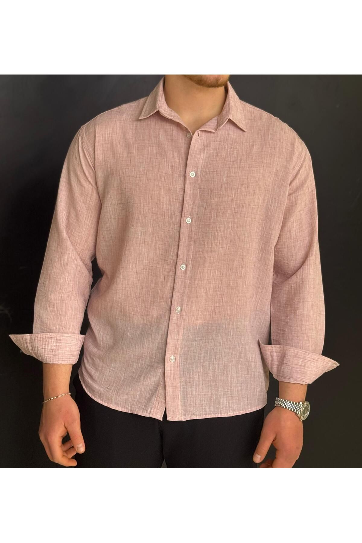 Alpha star Keten oversize uzun kol gömlek