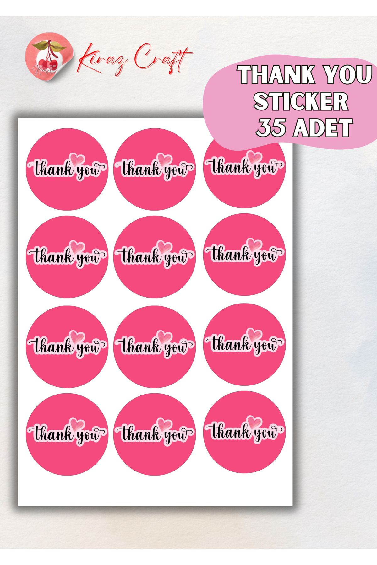 Kiraz Craft Thank You - Teşekkür Ederiz Sticker Etiket 3 cm