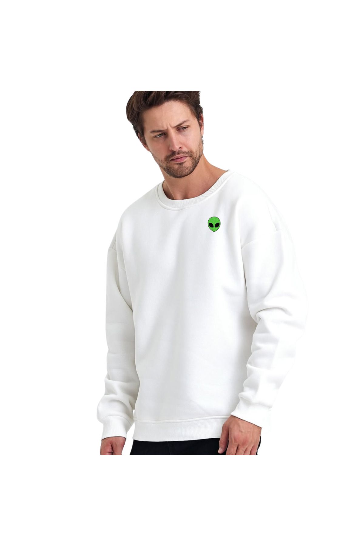 ChapellaSocks Uzaylı Desen Nakışlı Unisex Sweatshirt- %100 Pamuk ve Rahat!
