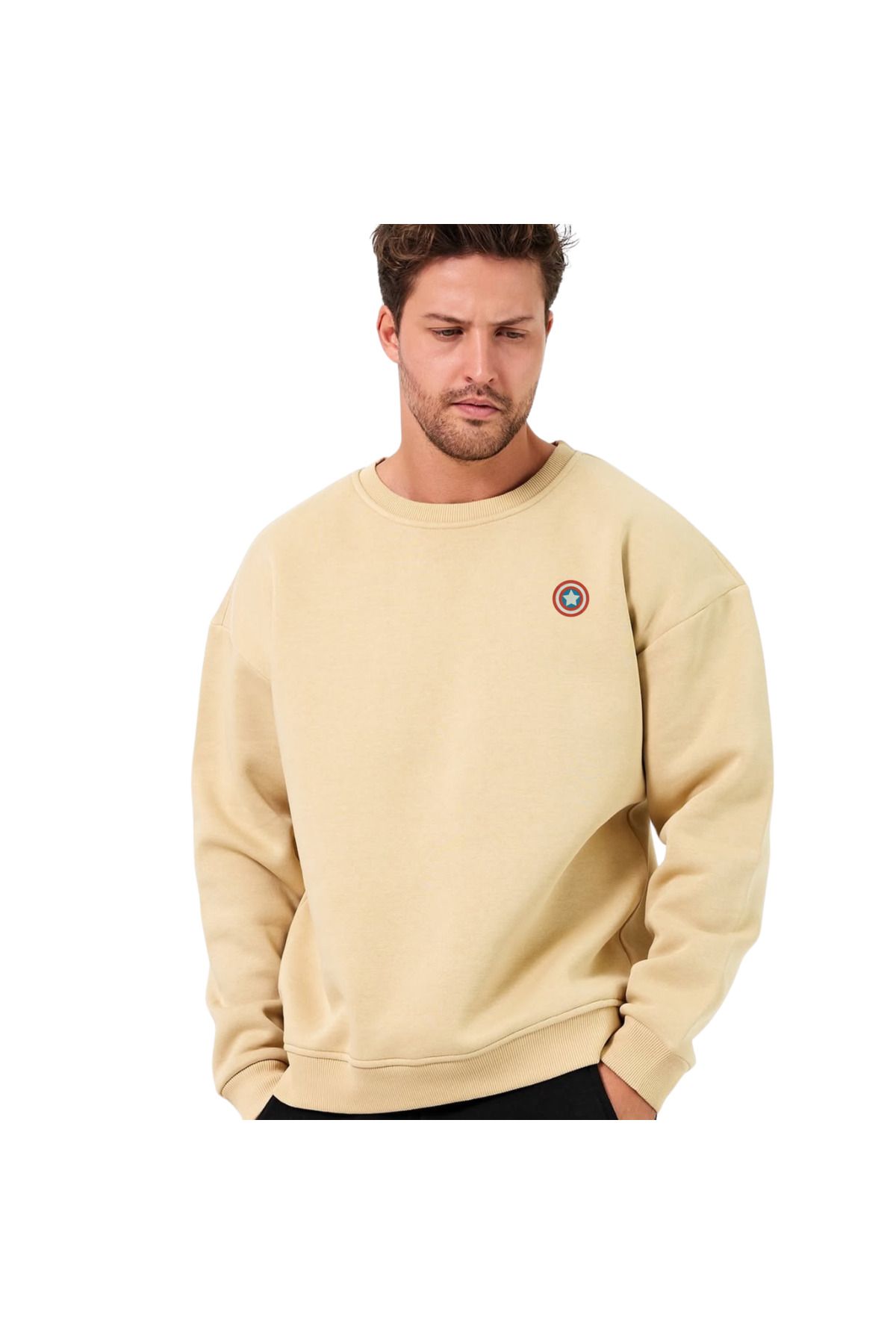 ChapellaSocks Kaptan Amerika Desen Nakışlı Unisex Sweatshirt- %100 Pamuk ve Rahat!