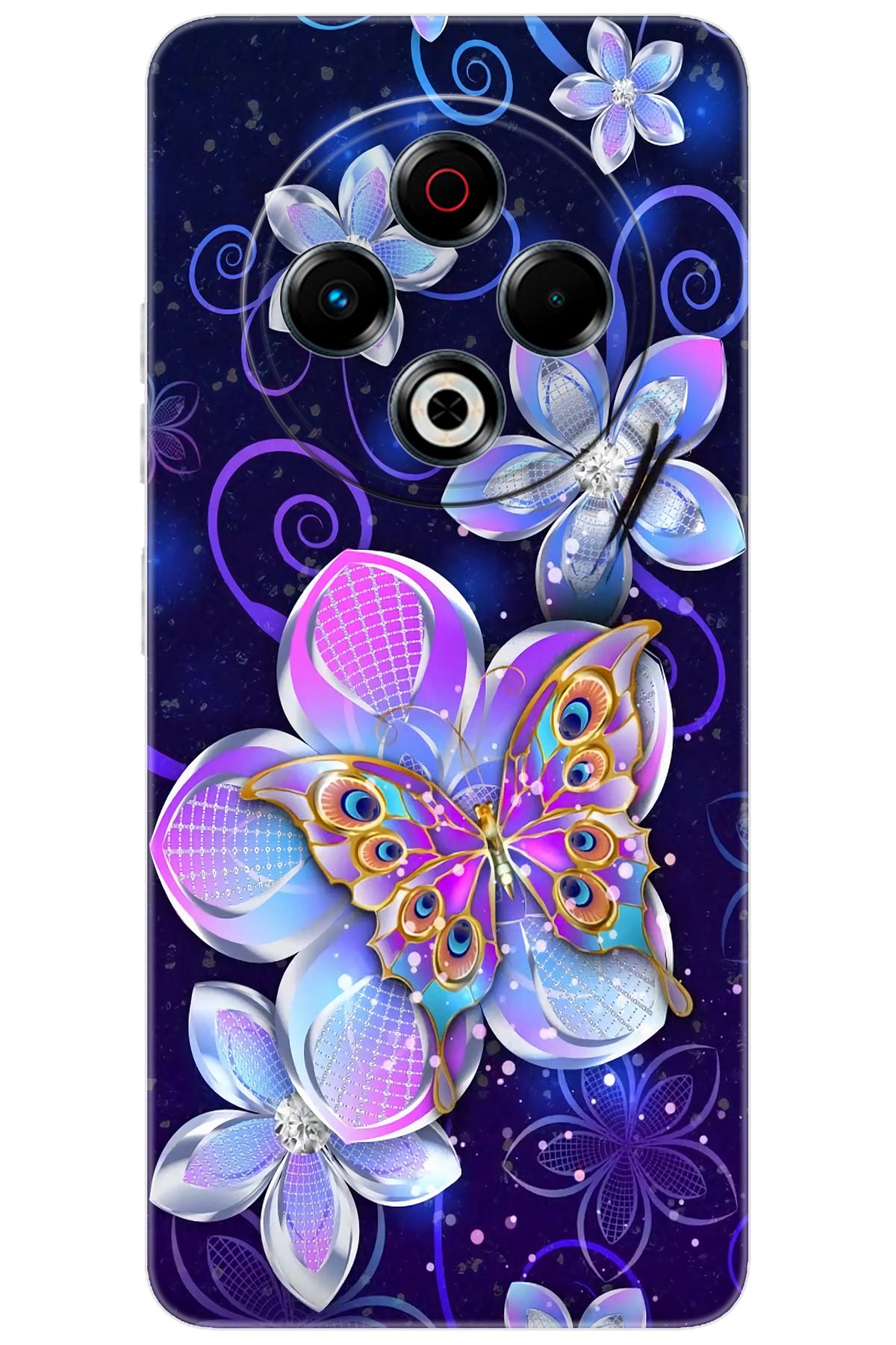 TECNO Spark 30 (KL6) Uyumlu Kılıf Desen Baskılı Silikon Kelebek ve Çiçekler STK:718 CP-VgYoaHD