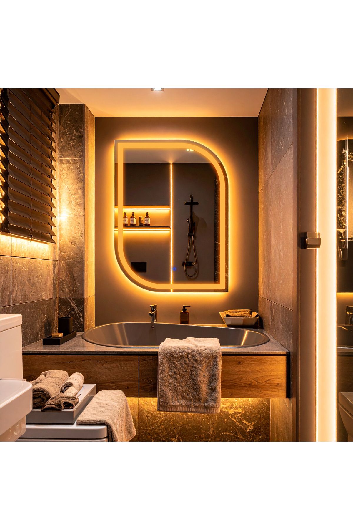 lumora mirror design Curva Amber Led'li Kumlamalı Lavabo & Banyo Aynası (Dokunmatik Sensörlü)