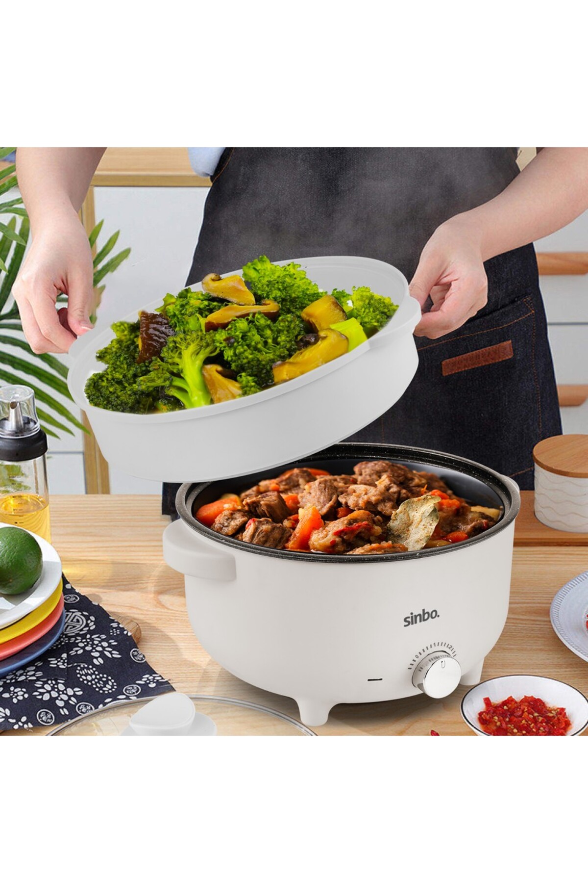 Simbo 3 Litre Çok Fonksiyonlu Buharlı Pişirici Güveç, Pilav, Çorba, Haşlama 700W SCO-5061 fotoğrafı 3 (önizleme)