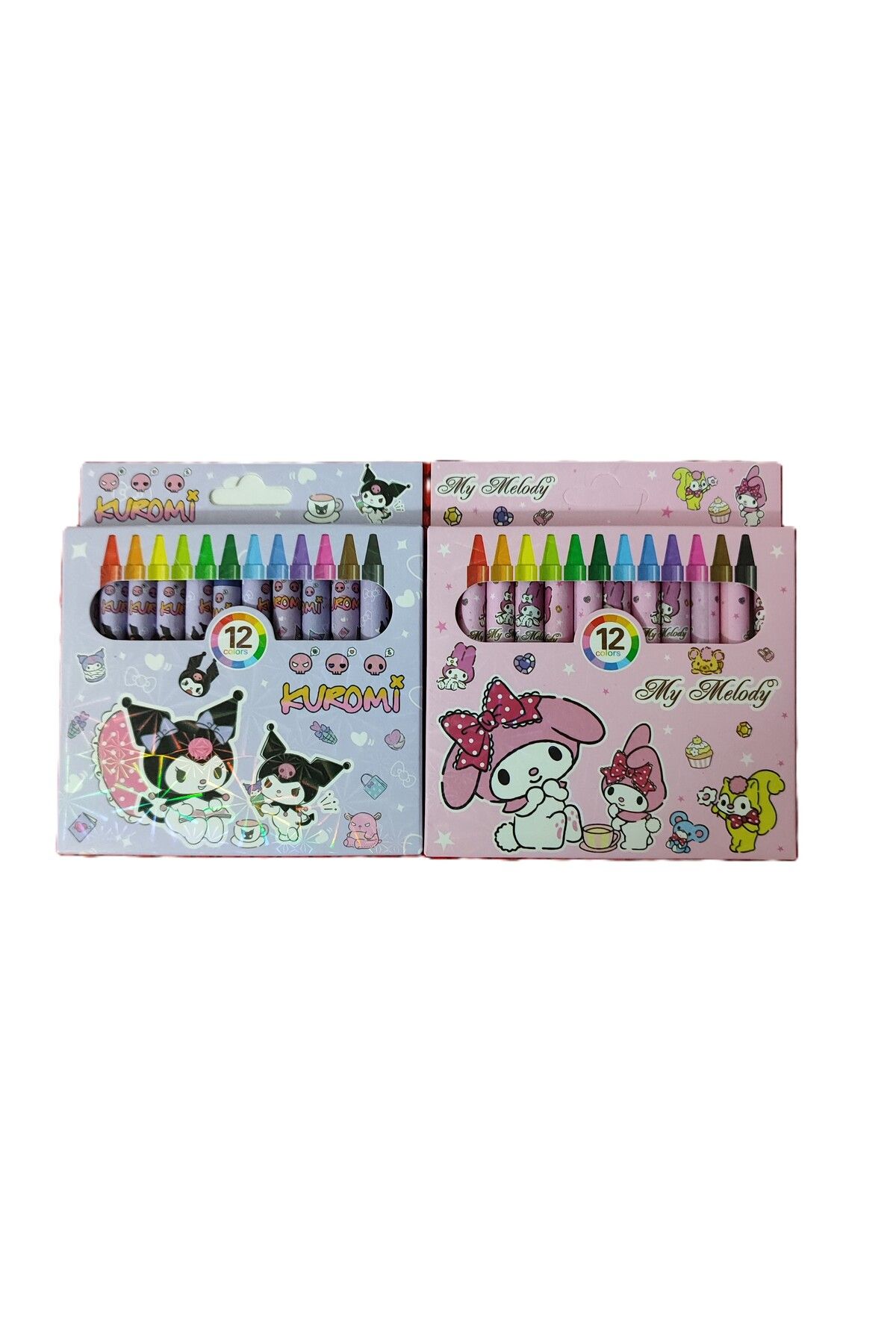 ada çanta kırtasiye My Melody ve Kuromi figürlü 12 li pastel boya kalemi (toplam 2 paket)