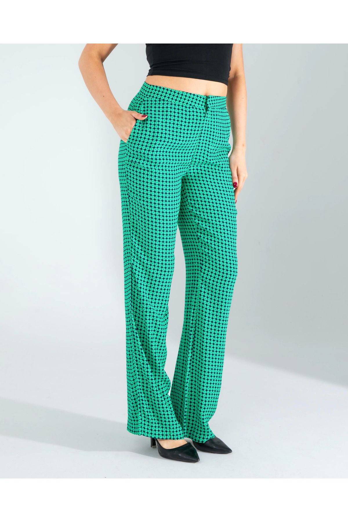 POLEXP Retro Desen Cepli Yeşil Pantolon