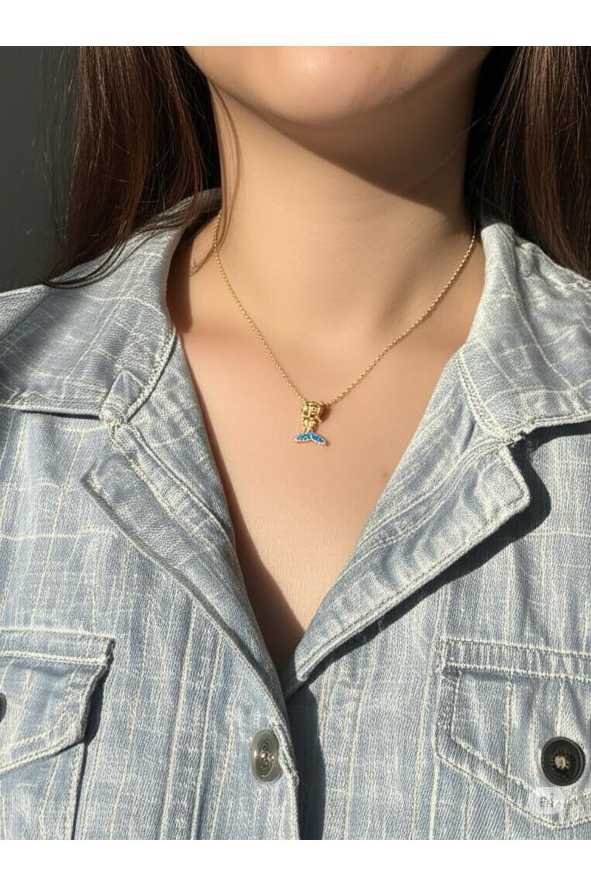 magische Gold renk su altı dünyasının hatırası balina kuyruğu charm kolye