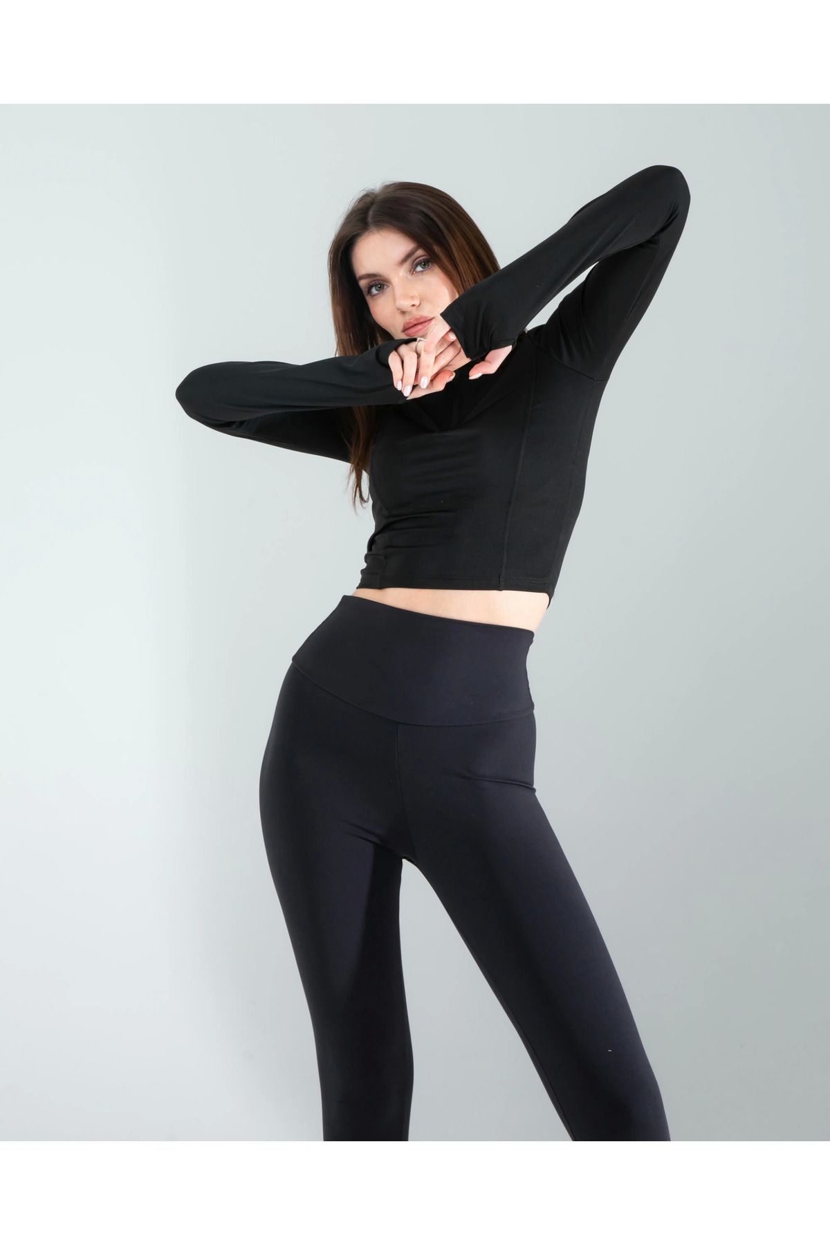 POLEXP Siyah Renkli Parmak Geçmeli Spor Body