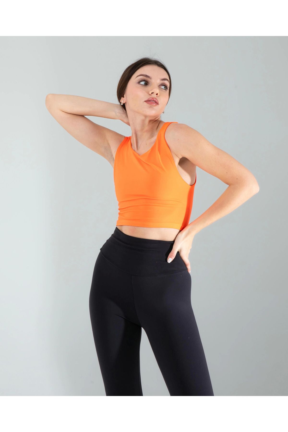 POLEXP Turuncu Kalın Askılı Scuba Kumaş Crop