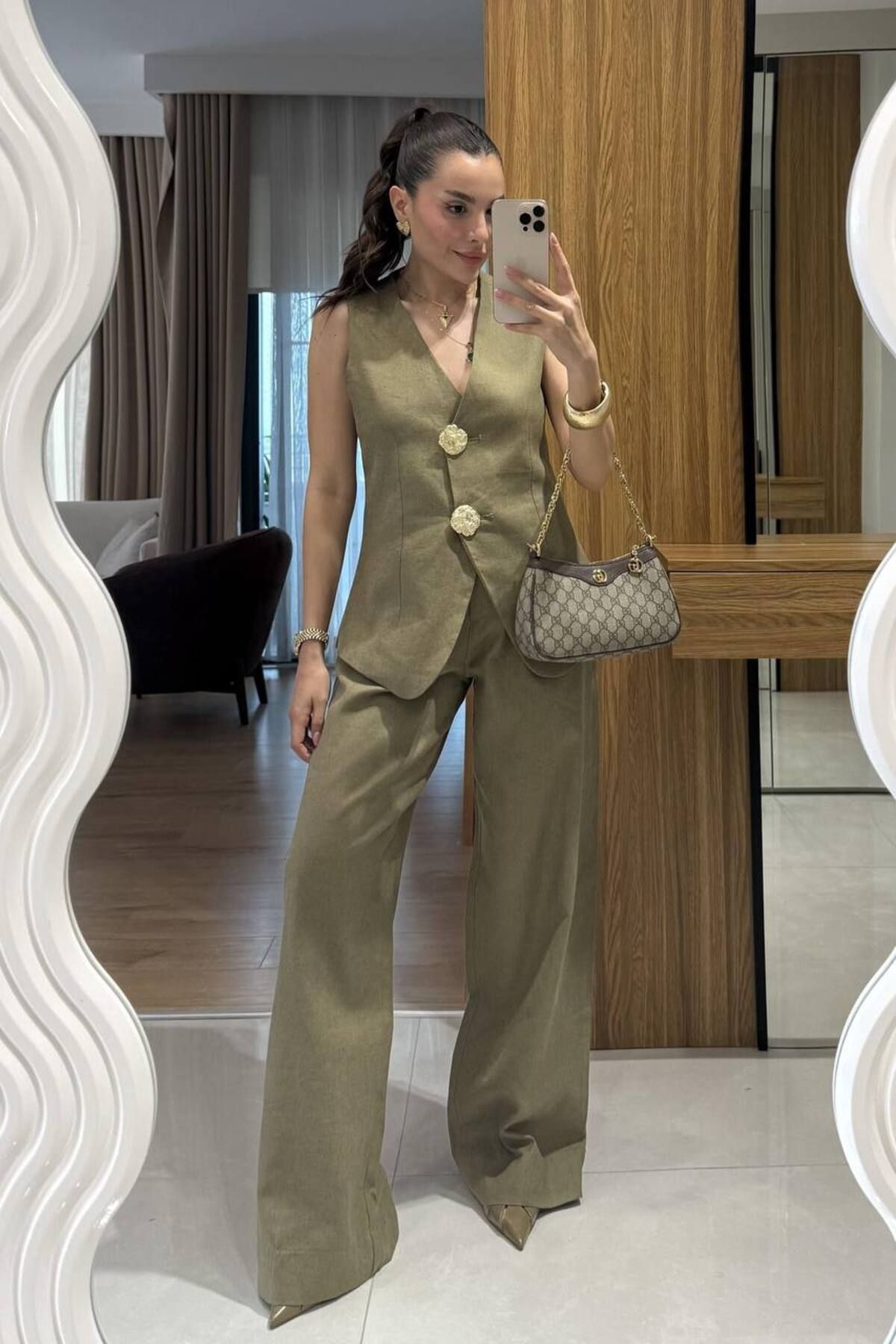 Castivo Fashion Altın Düğmeli Şık Yelek Pantolon Takım