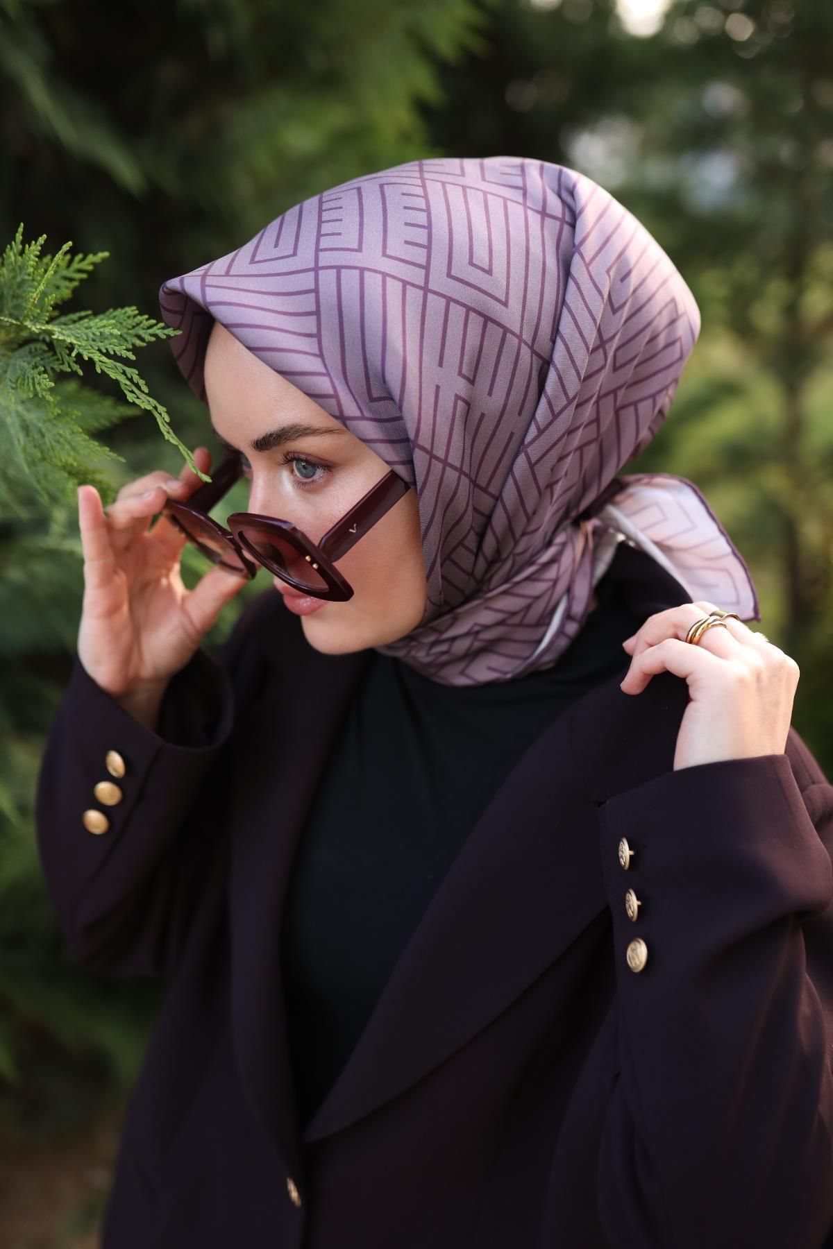Silk Home Leylak Geometrik Desen Saf İpek Tivil Dokuma Eşarp-11447-30-KVS0689