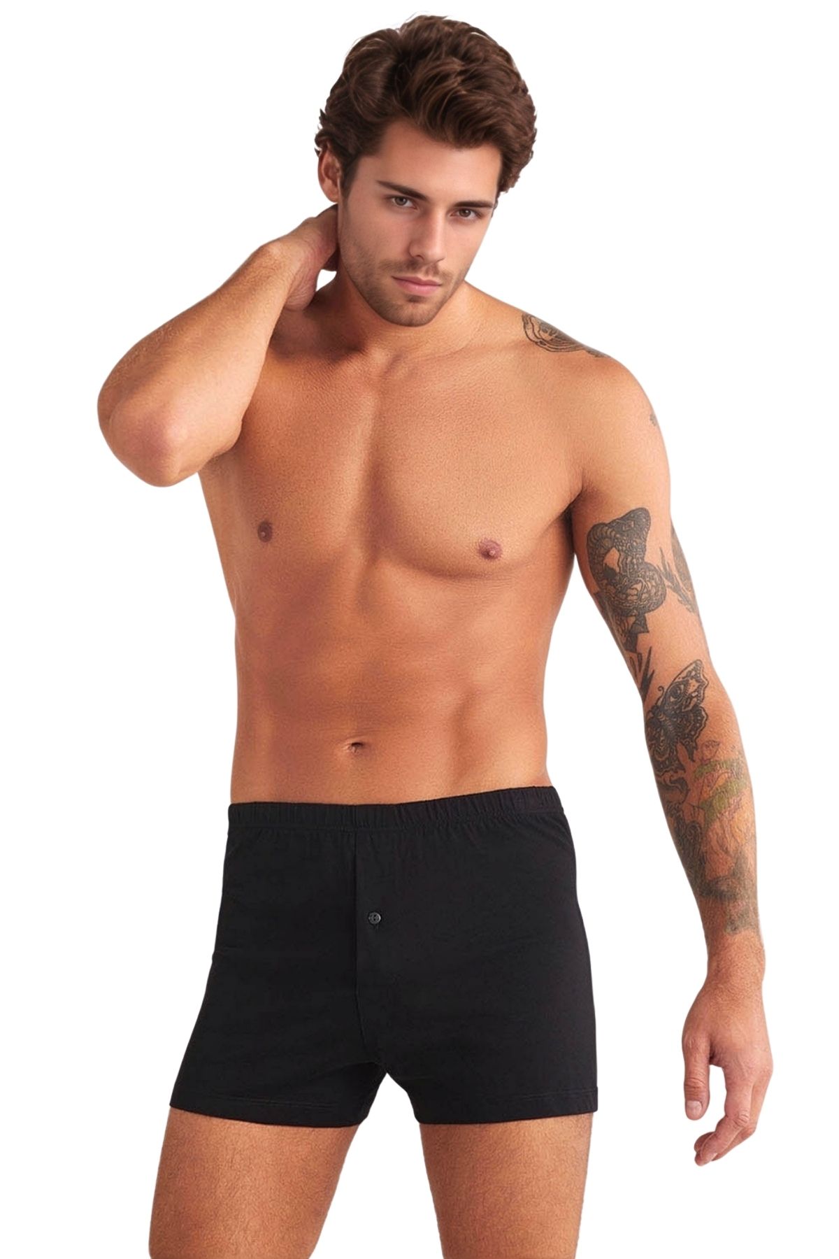 Kom Erkek Pamuklu Düğmeli Geniş Uzun Paça 4'lü Boxer