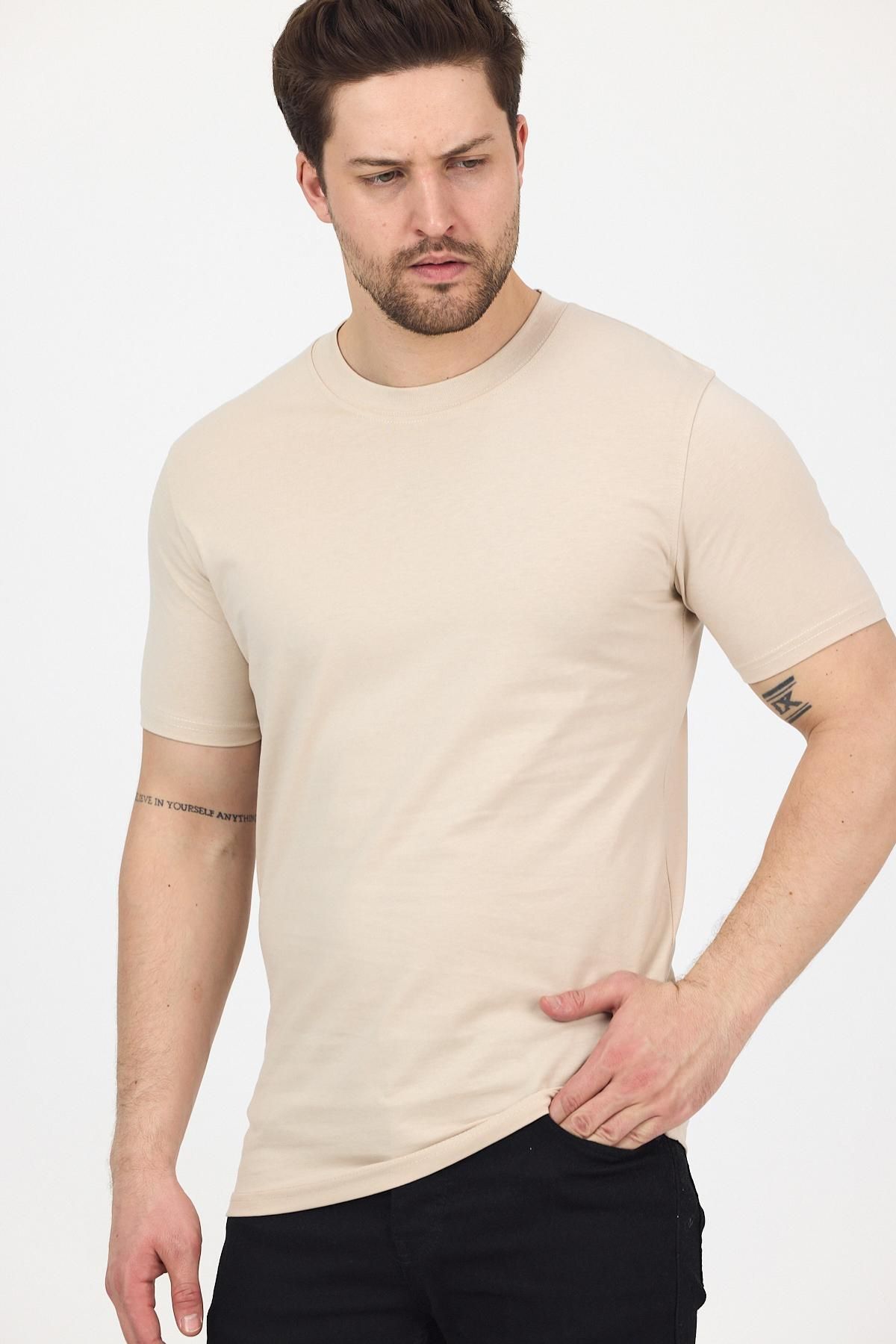 DAMGA JEANS-Ανδρικό βαμβακερό λαιμόκοψη με κοντό μανίκι στενή καλοκαιρινή κρέμα - Μαύρο - Γκρι Πακέτο με 3 βασικά μπλουζάκια 2