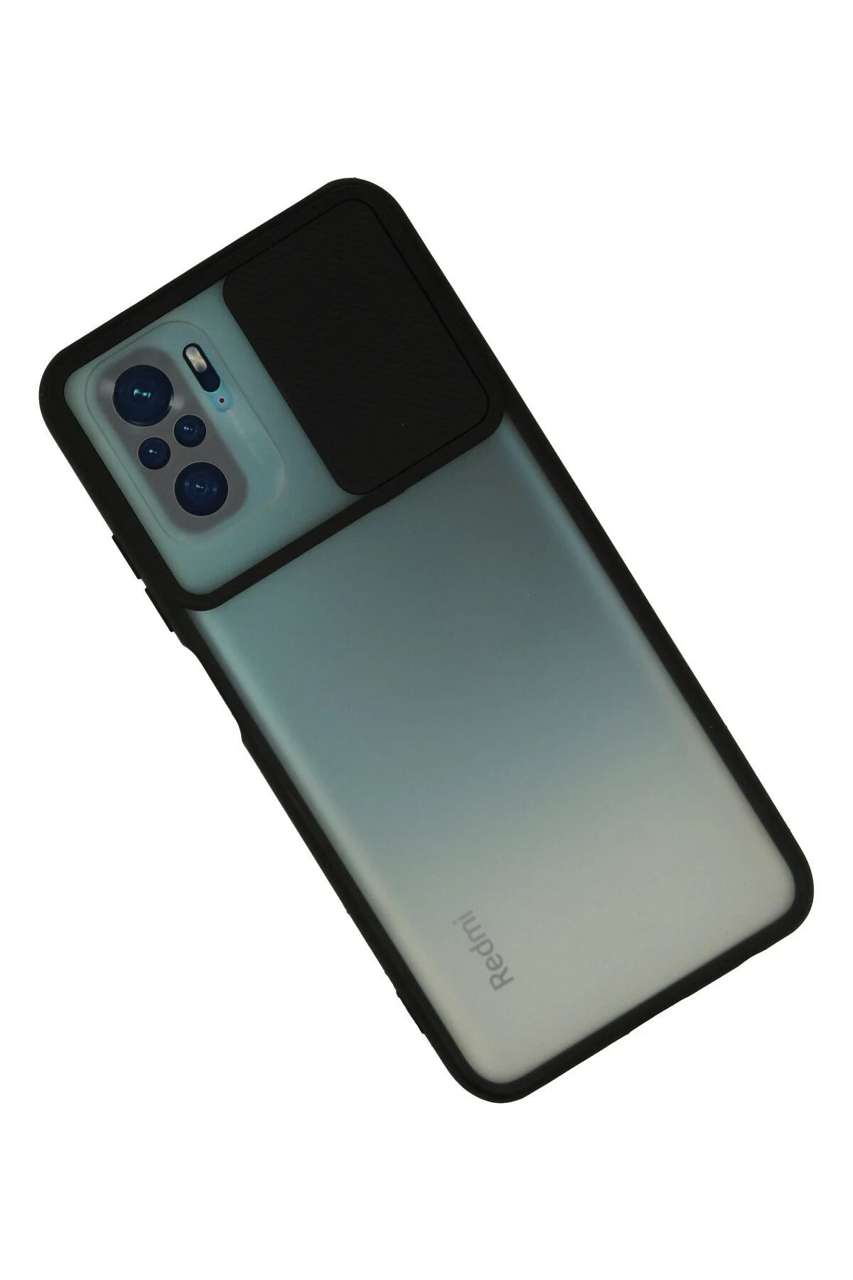 NewFace Xiaomi Redmi Note 10 Kılıf Palm Buzlu Kamera Sürgülü Silikon - Siyah FLKRY