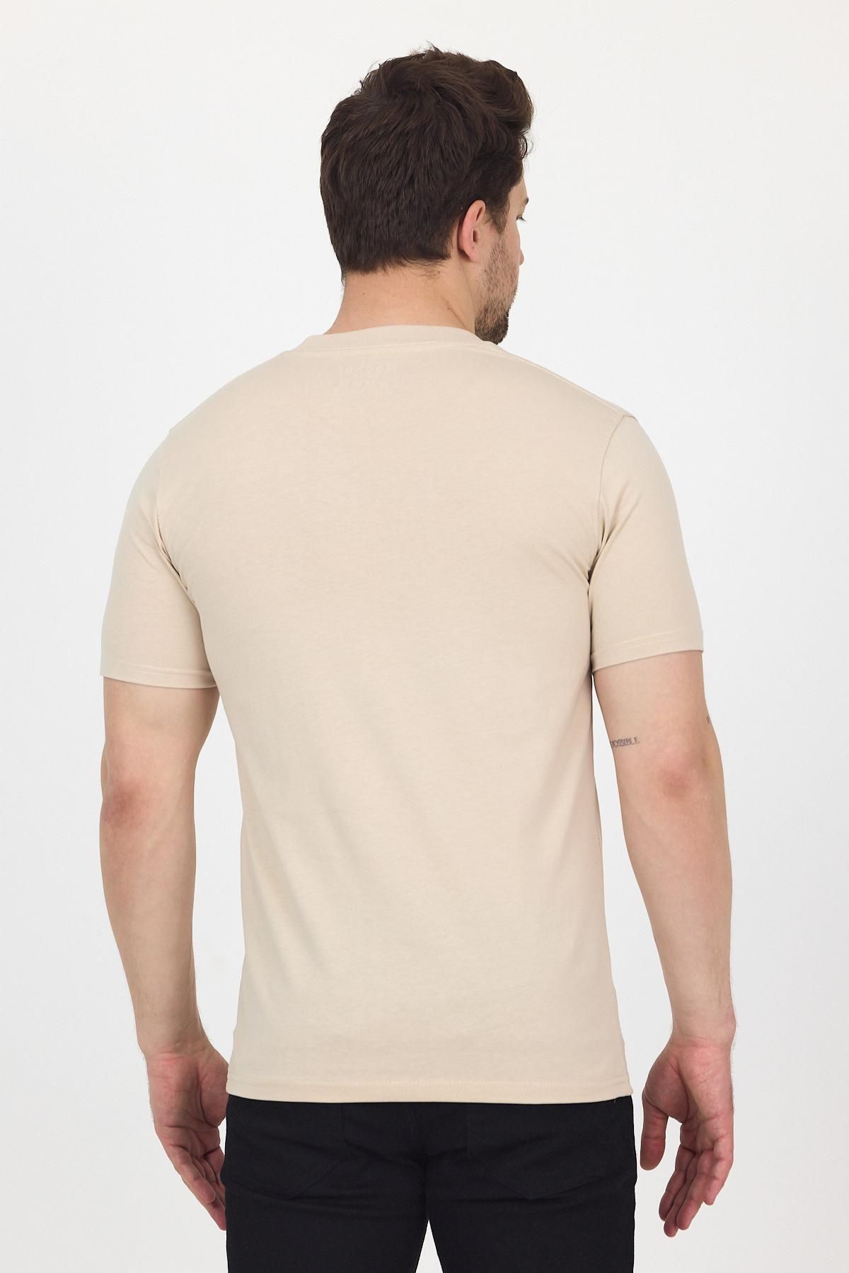 DAMGA JEANS-Ανδρικό βαμβακερό λαιμόκοψη με κοντό μανίκι στενή καλοκαιρινή κρέμα - Μαύρο - Γκρι Πακέτο με 3 βασικά μπλουζάκια 5