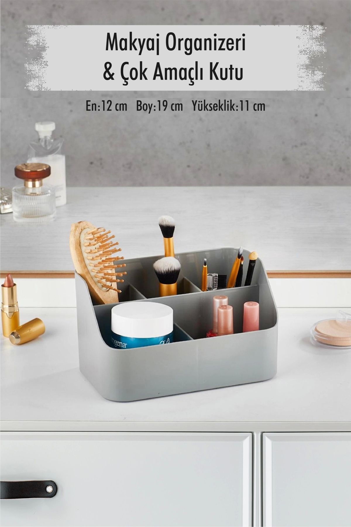 FTT SHOPPING MARKET Gri Makyaj Kutusu & Kozmetik Organizeri & Çok Amaçlı Kutu