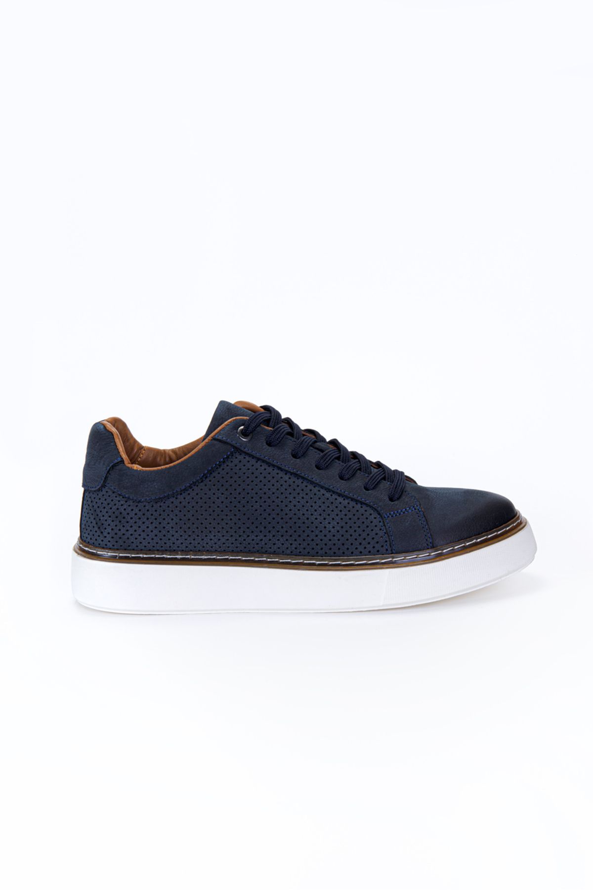 Vantaggio Luzero Lacivert Nubuk %100 Hakiki Deri Delikli Erkek Sneaker Ayakkabı