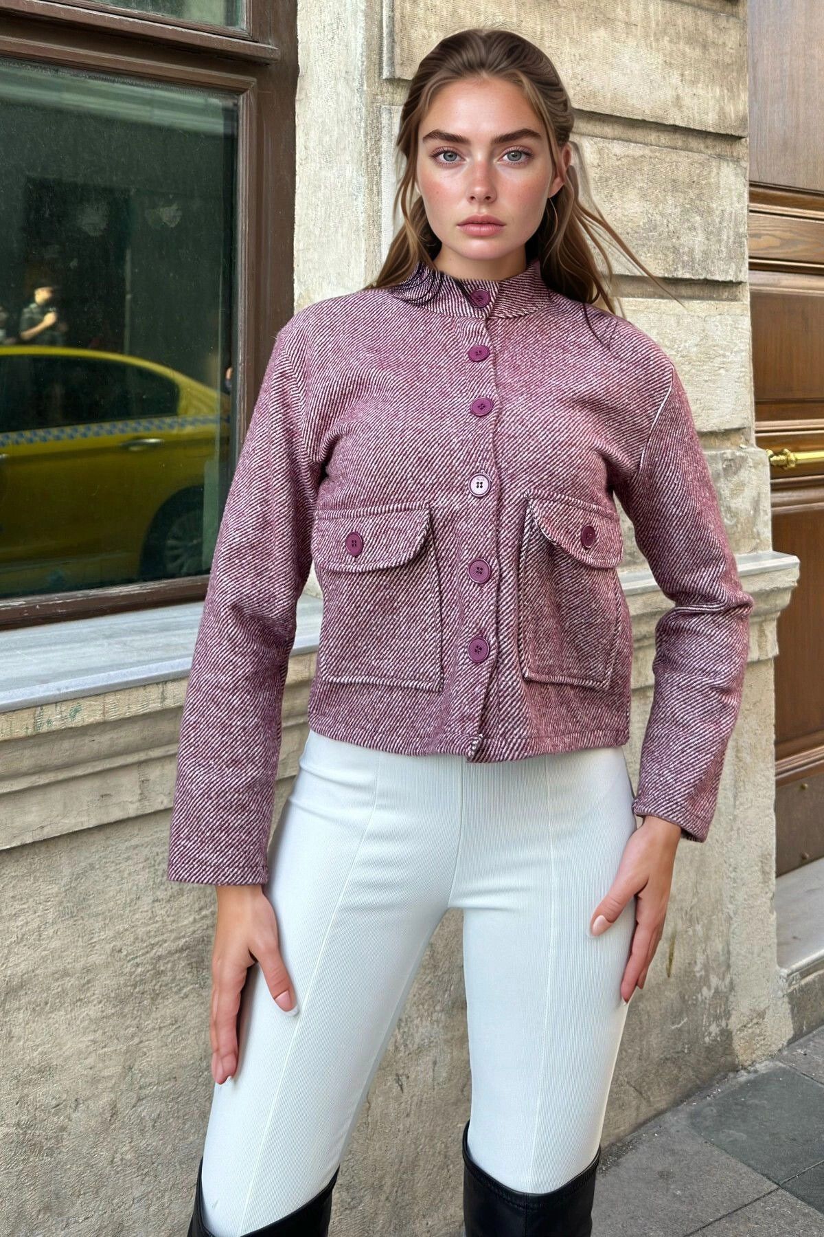bacc Bordo Çift Cepli Crop Ceket BCBSK-25700-3681