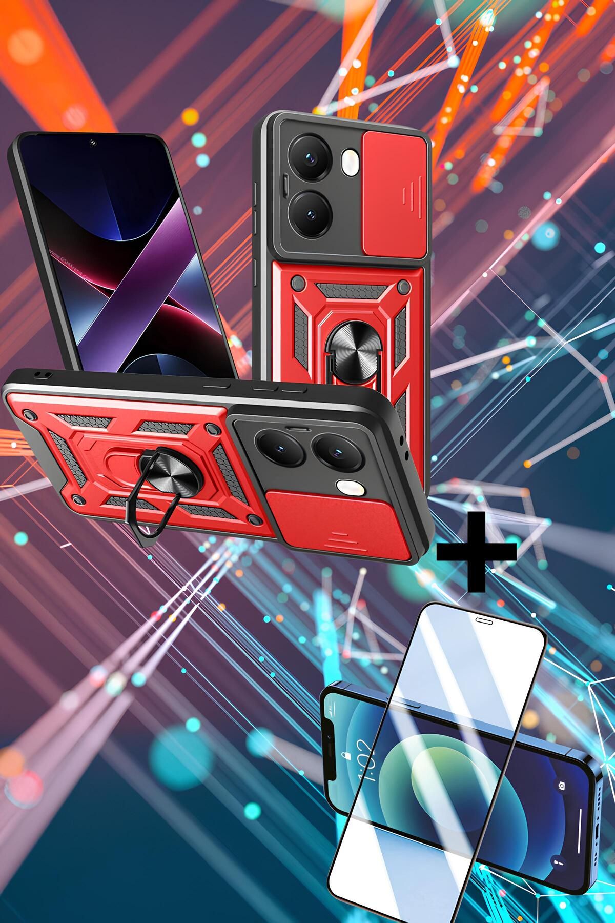 Hatreds Xiaomi Poco X7 Pro Kılıf Kızaklı Kamera Korumalı Yüzüklü Magnetic Kılıf + Ekran Koruyucu