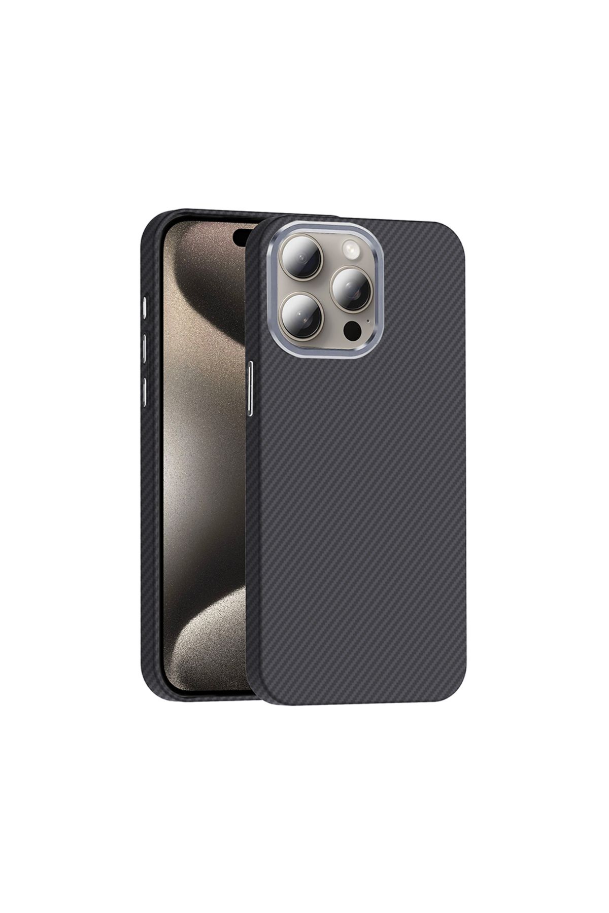 Rivor Apple iPhone 15 Pro Kılıf Kamera Çıkıntılı Magsafe Şarj Özellikli Karbon Fiber Görünümlü Kapak